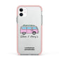 Personalised Campervan Adventures Apple iPhone 11 in White with Pink Impact Case