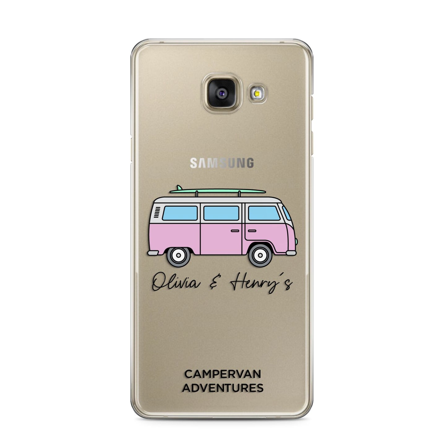 Personalised Campervan Adventures Samsung Galaxy A3 2016 Case on gold phone