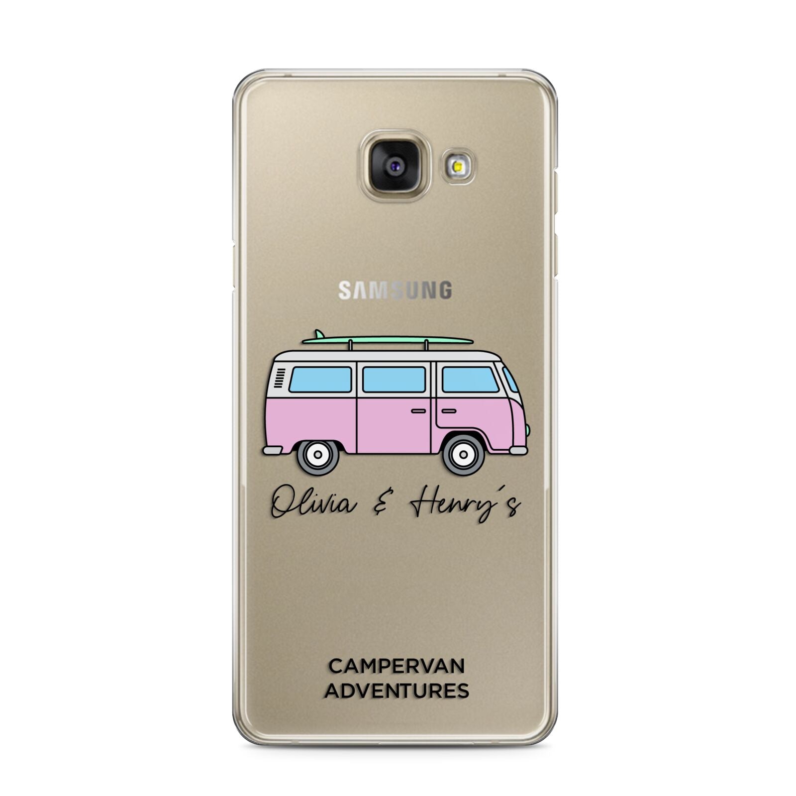 Personalised Campervan Adventures Samsung Galaxy A3 2016 Case on gold phone