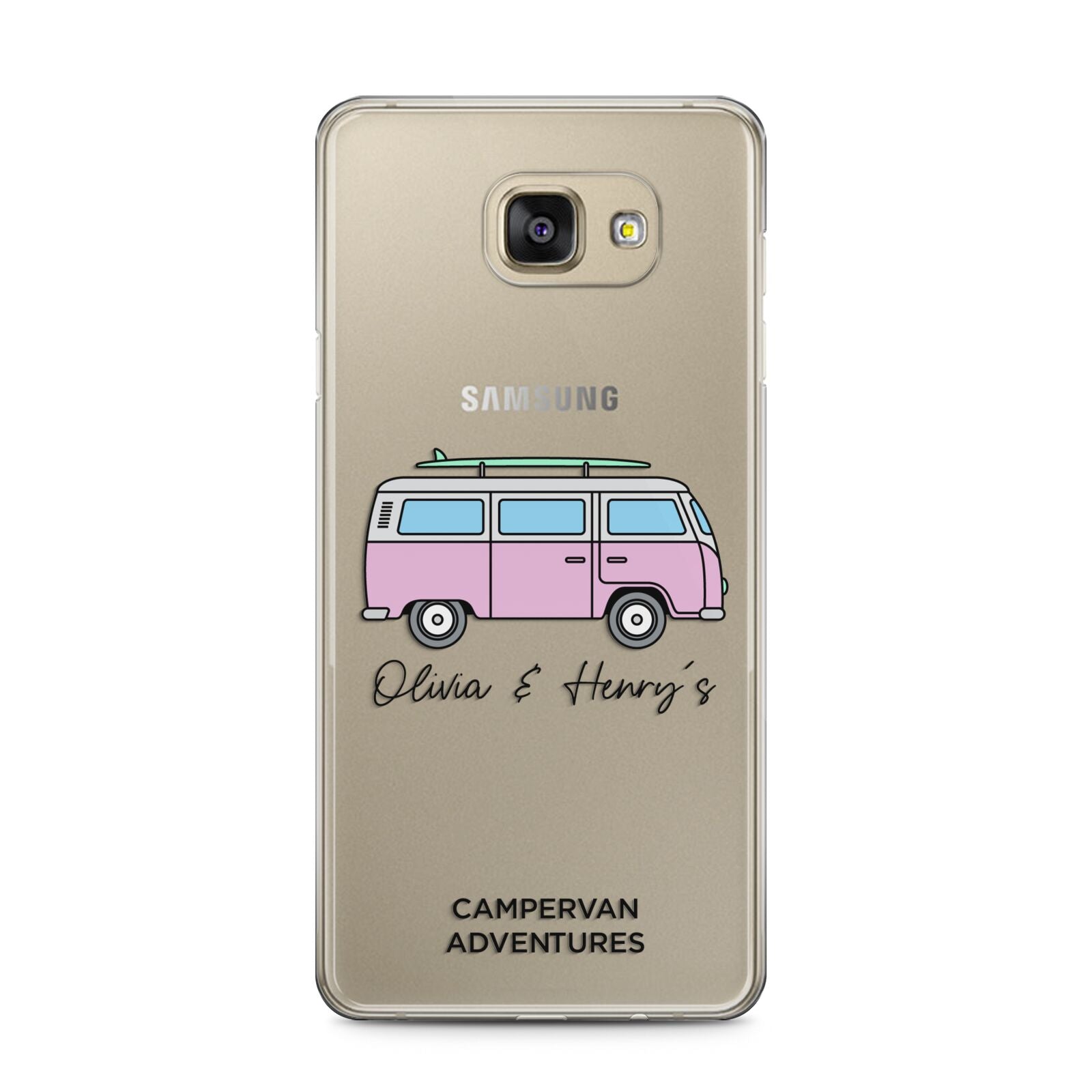Personalised Campervan Adventures Samsung Galaxy A5 2016 Case on gold phone