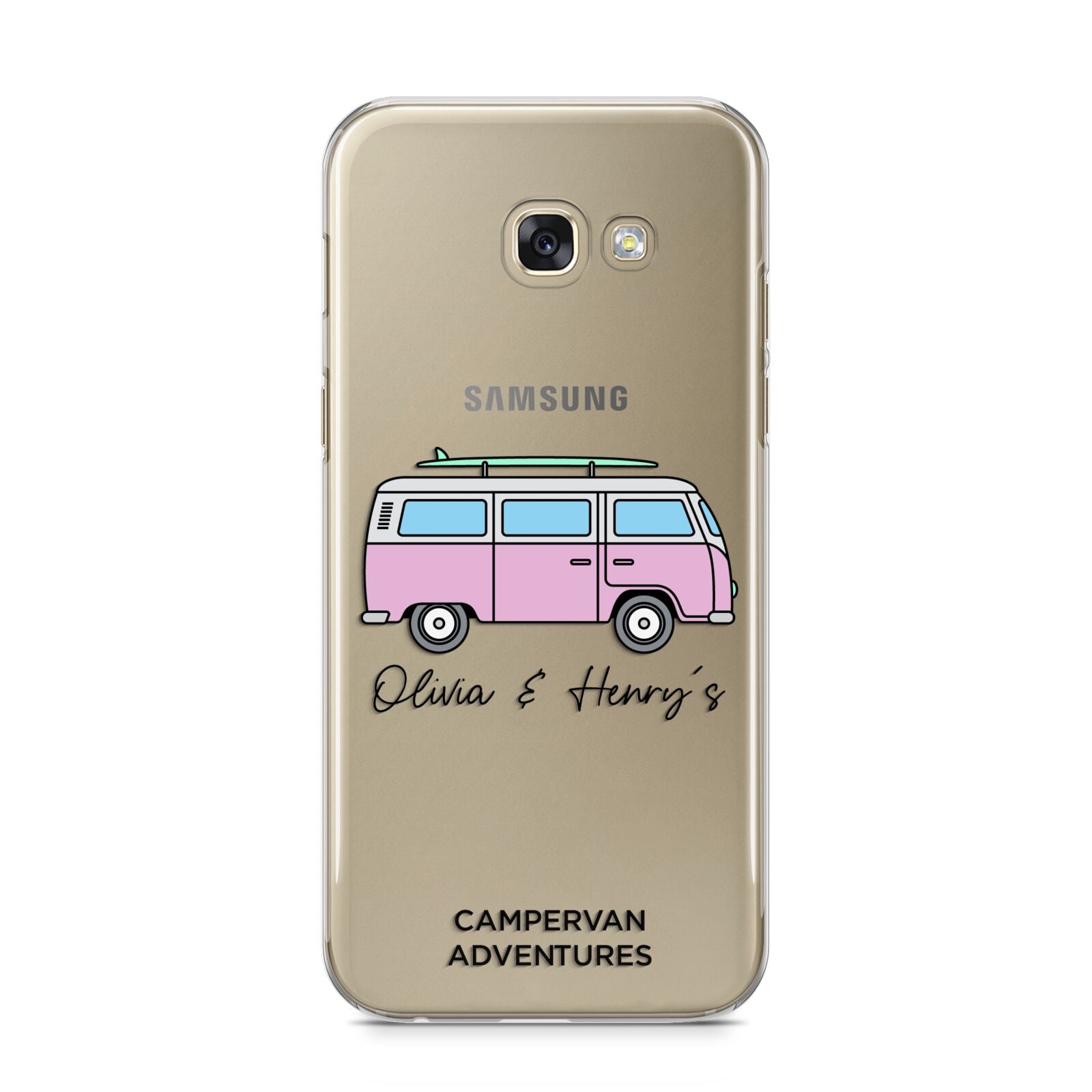 Personalised Campervan Adventures Samsung Galaxy A5 2017 Case on gold phone
