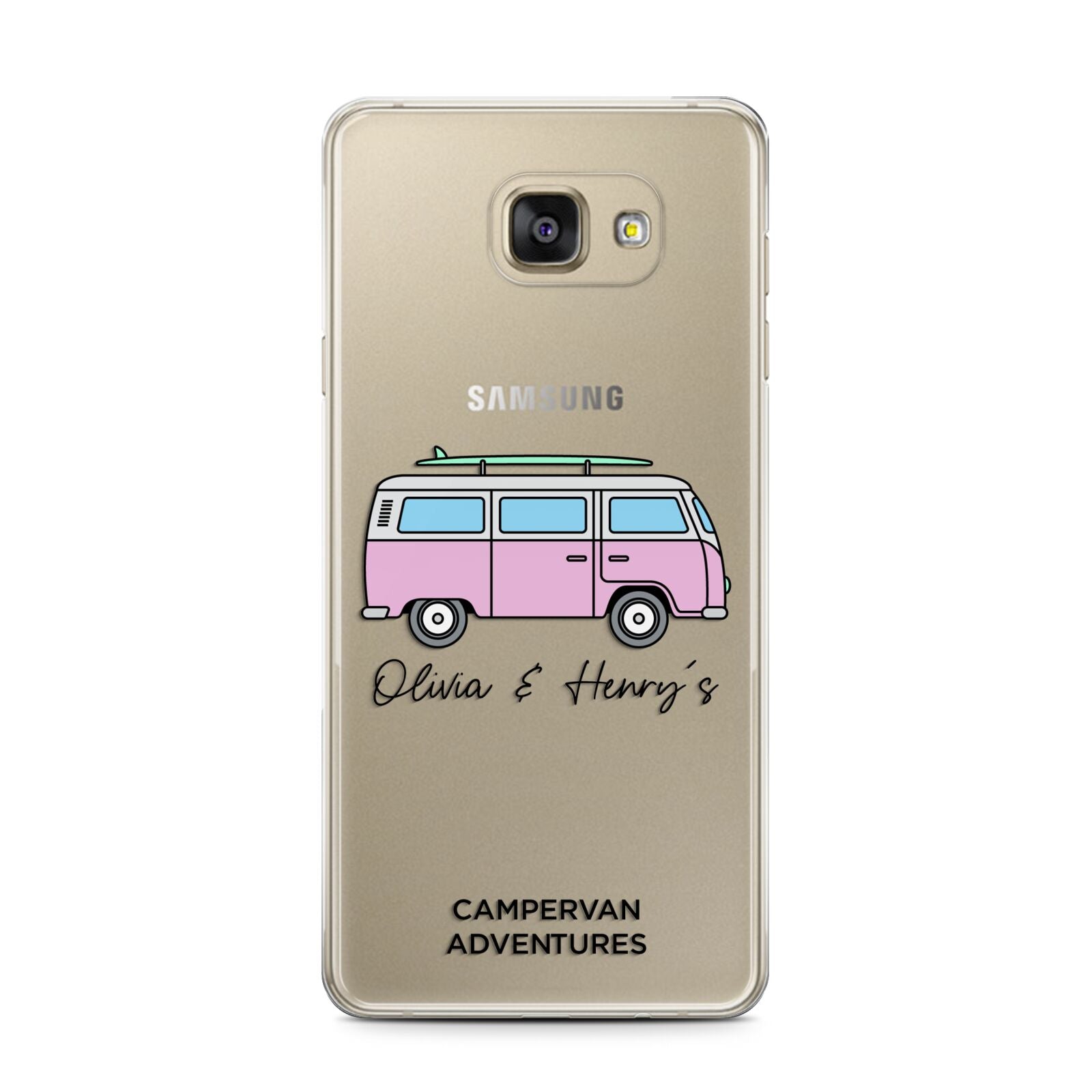 Personalised Campervan Adventures Samsung Galaxy A7 2016 Case on gold phone