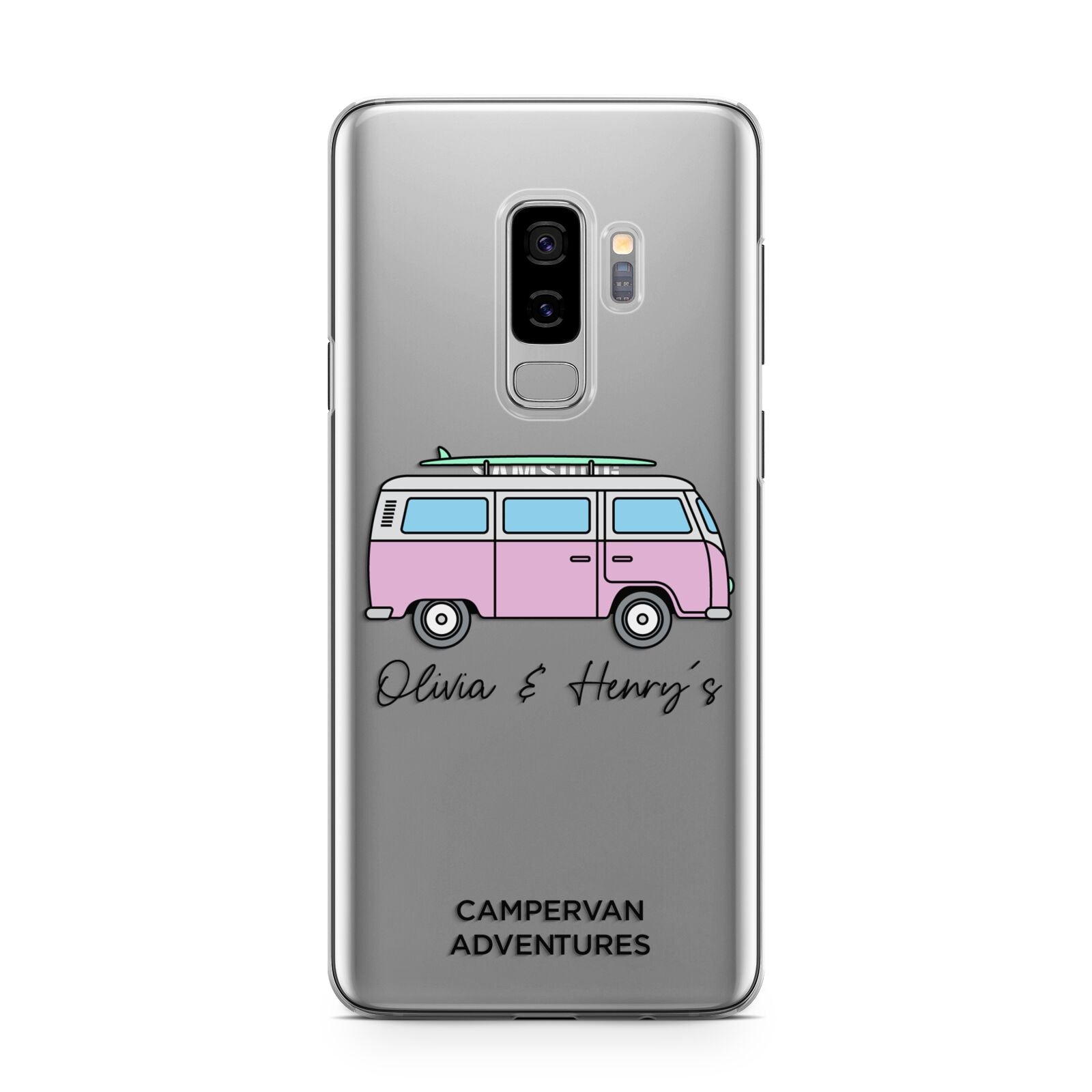 Personalised Campervan Adventures Samsung Galaxy S9 Plus Case on Silver phone