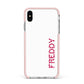 Personalised Candy Cane Name Apple iPhone Xs Max Impact Case Pink Edge on Silver Phone