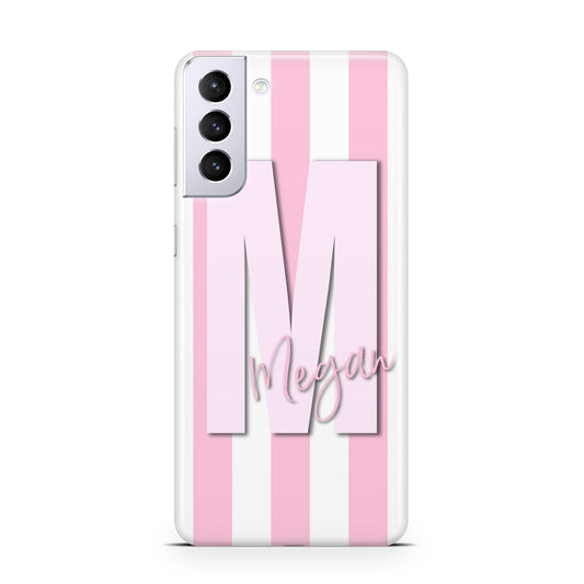 Personalised Candy Stripe Initials Samsung S21 Plus Phone Case