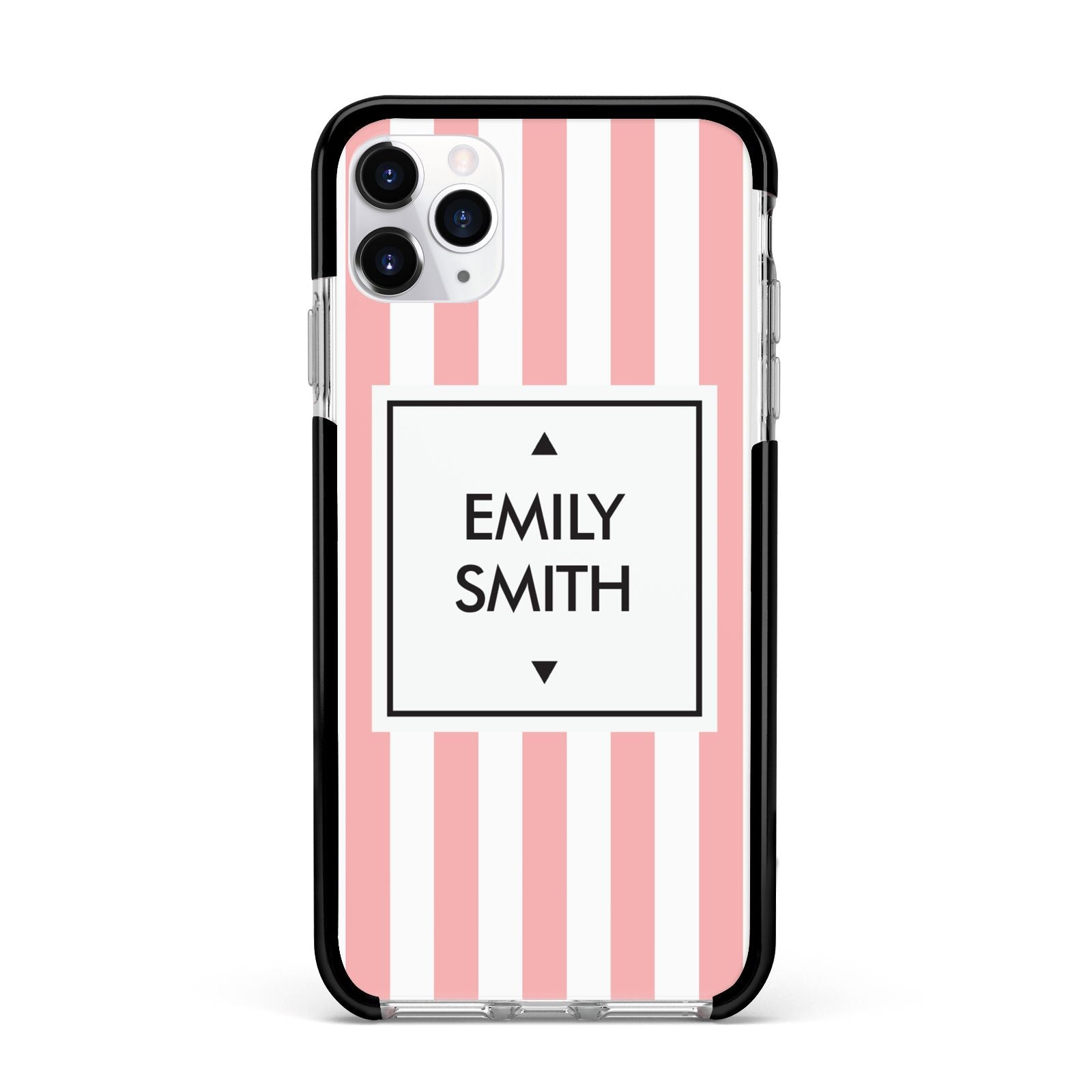Personalised Candy Striped Name Initials Apple iPhone 11 Pro Max in Silver with Black Impact Case