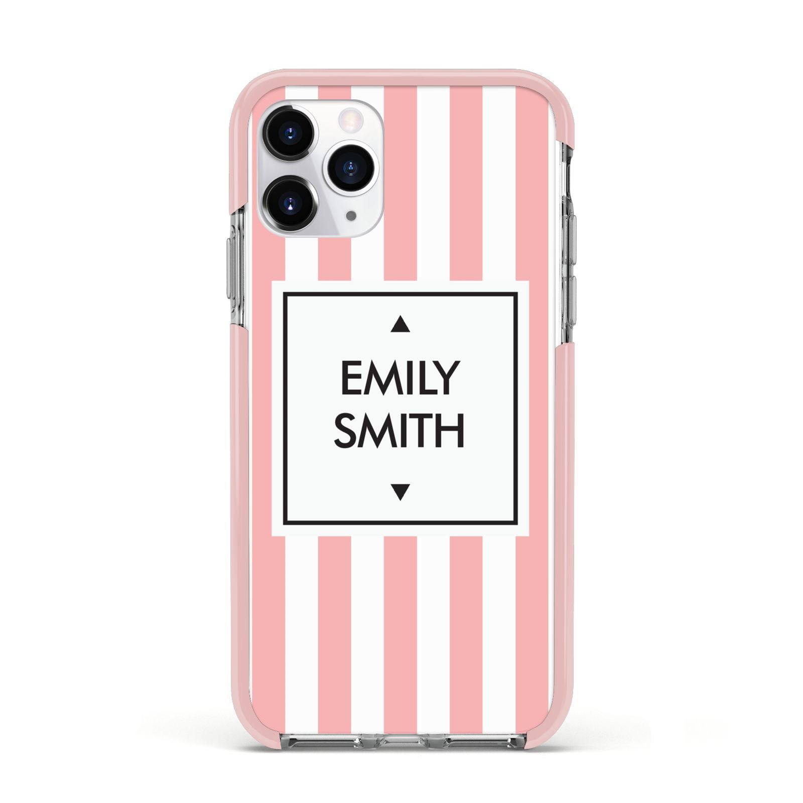 Personalised Candy Striped Name Initials Apple iPhone 11 Pro in Silver with Pink Impact Case