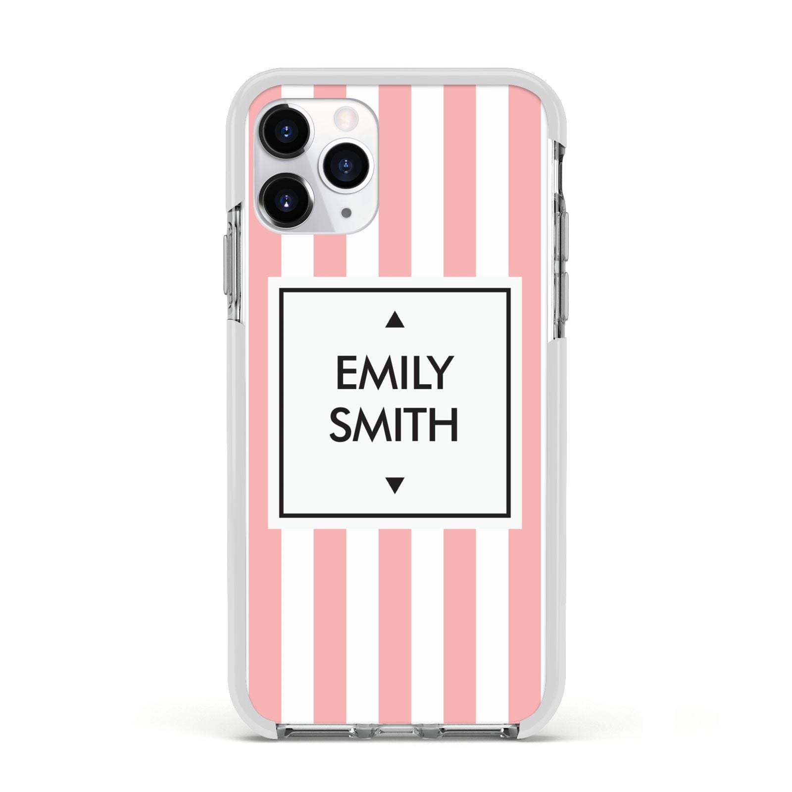 Personalised Candy Striped Name Initials Apple iPhone 11 Pro in Silver with White Impact Case