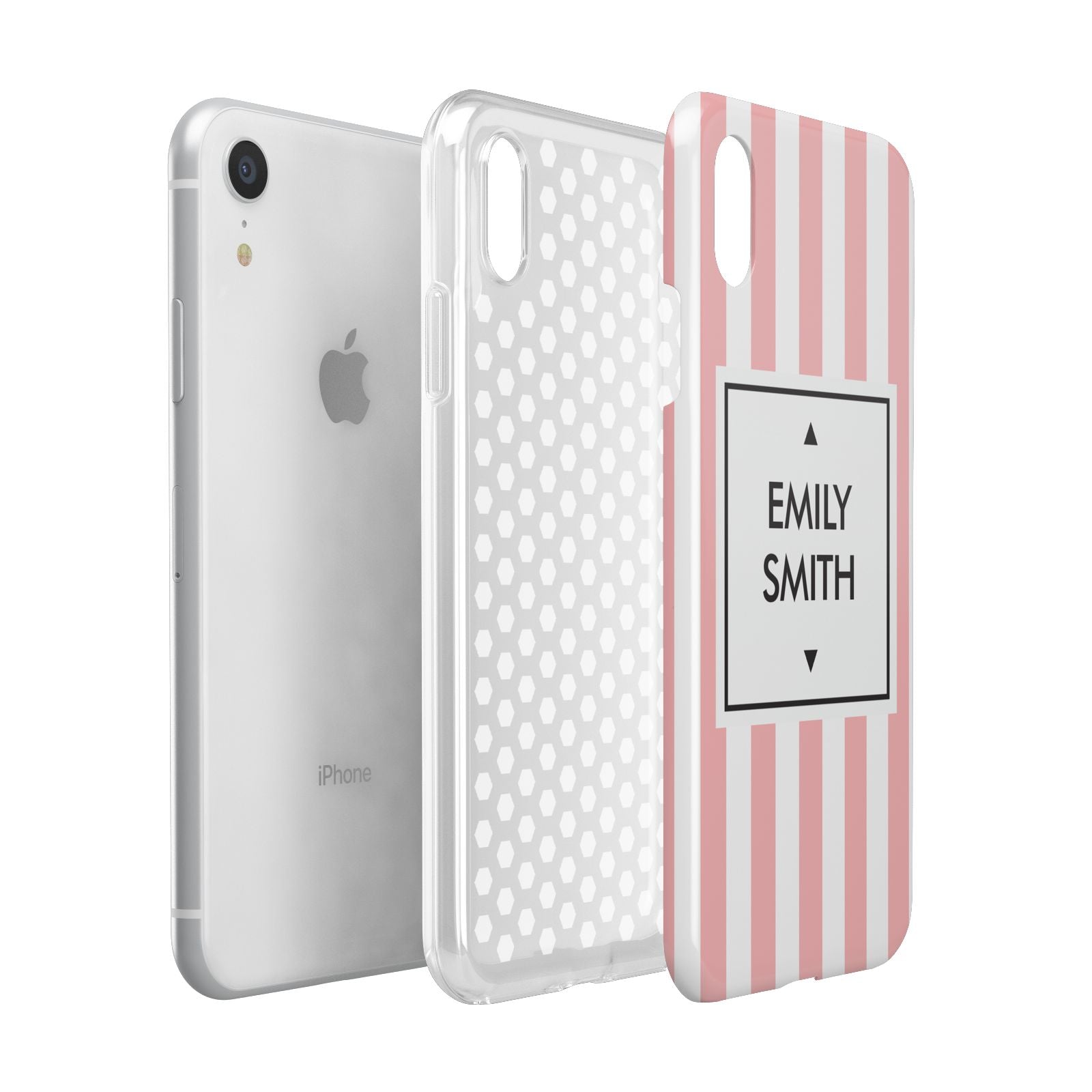 Personalised Candy Striped Name Initials Apple iPhone XR White 3D Tough Case Expanded view
