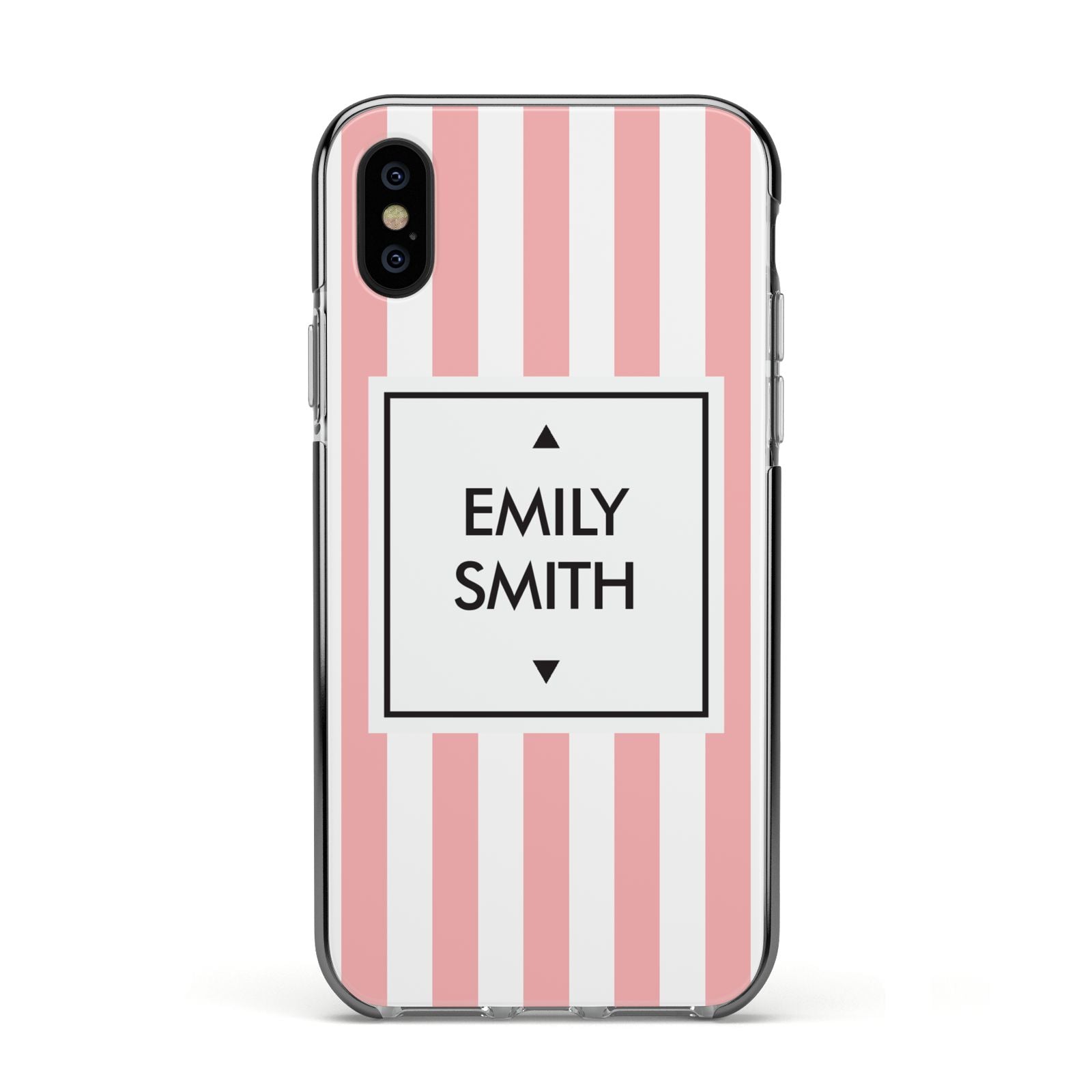 Personalised Candy Striped Name Initials Apple iPhone Xs Impact Case Black Edge on Black Phone