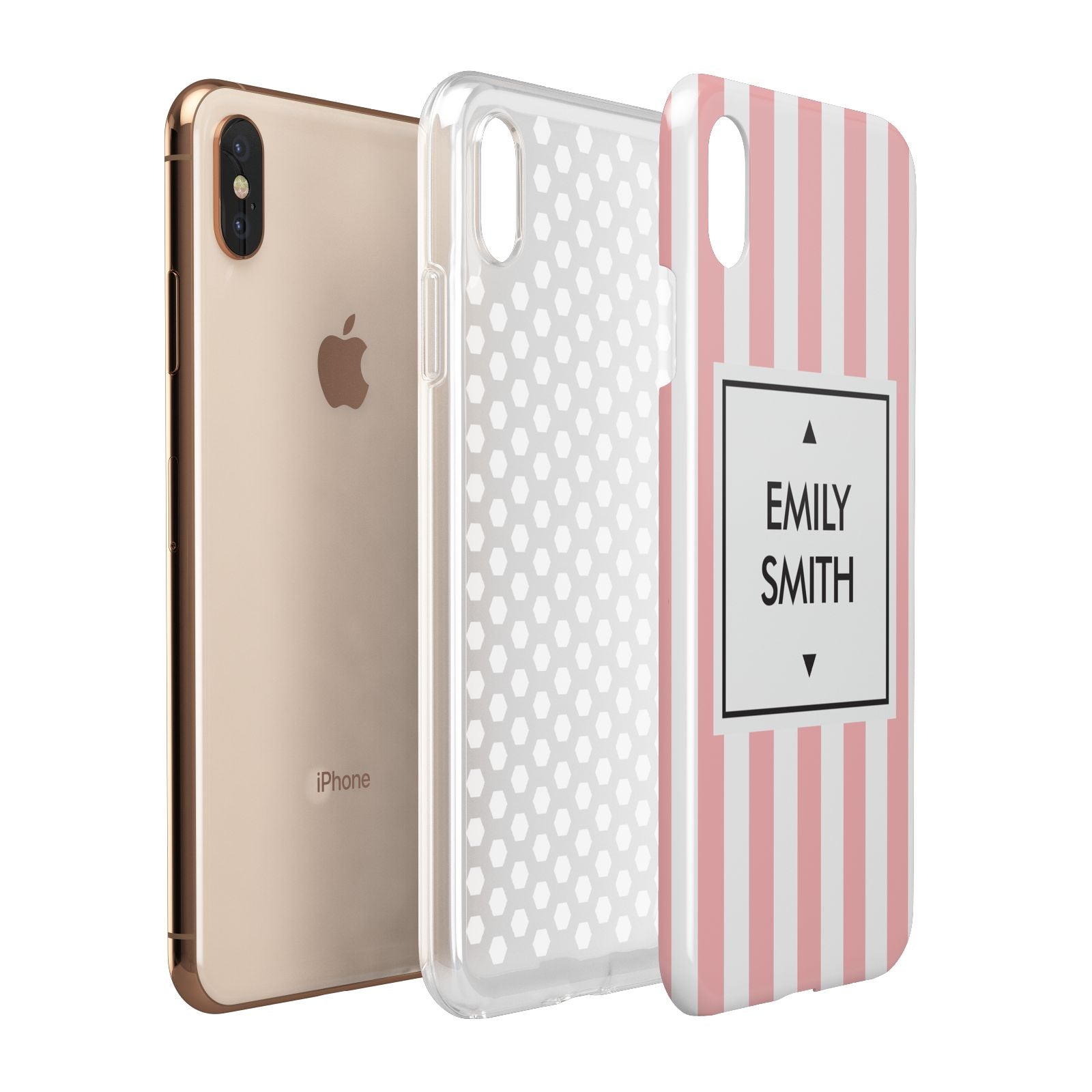 Personalised Candy Striped Name Initials Apple iPhone Xs Max 3D Tough Case Expanded View