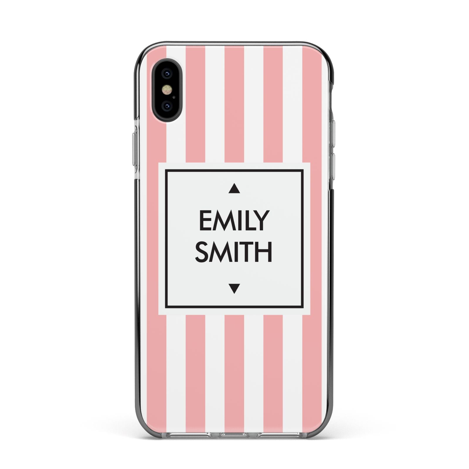 Personalised Candy Striped Name Initials Apple iPhone Xs Max Impact Case Black Edge on Black Phone