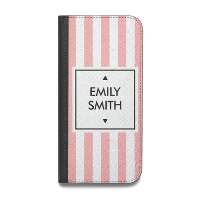 Personalised Candy Striped Name Initials Vegan Leather Flip iPhone Case