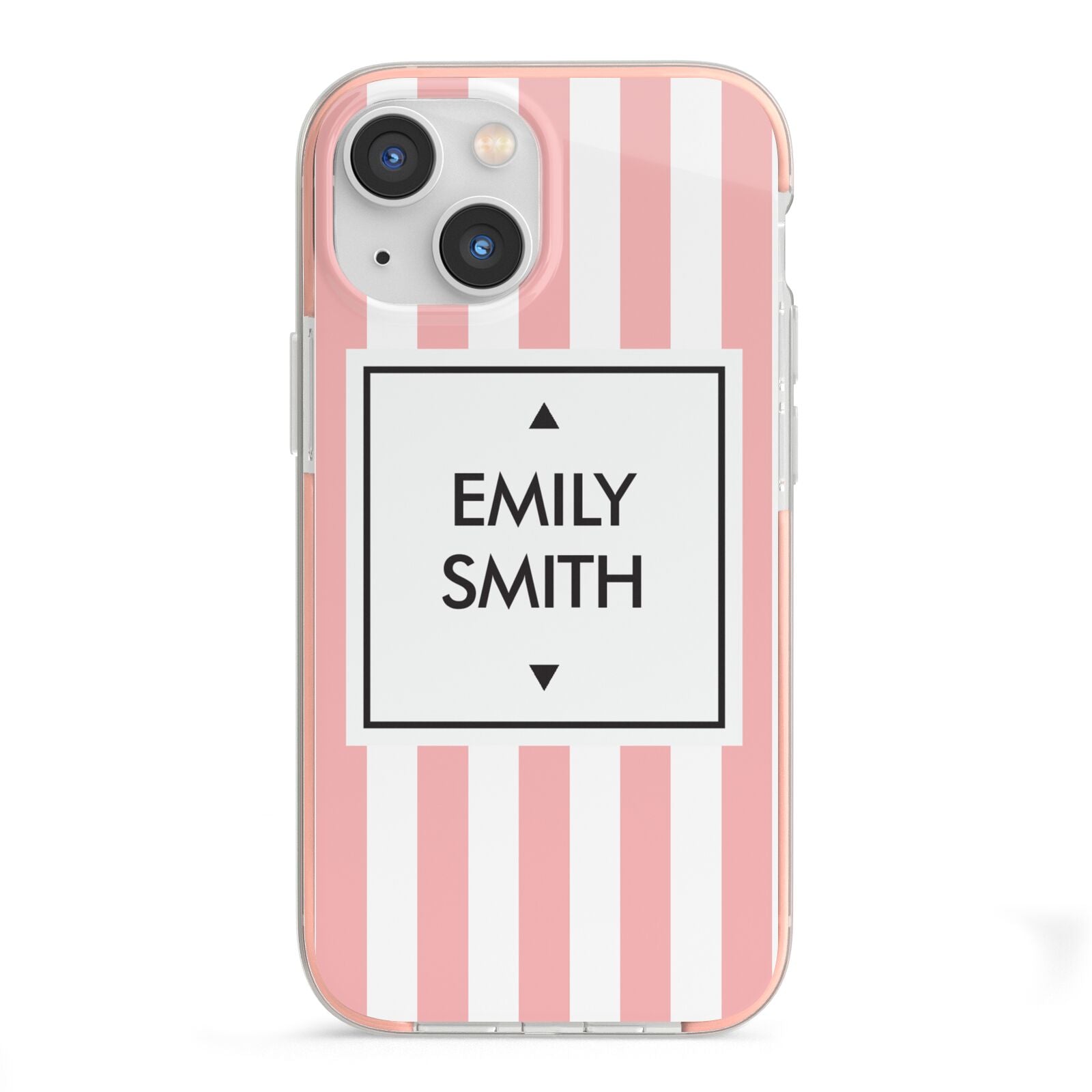 Personalised Candy Striped Name Initials iPhone 13 Mini TPU Impact Case with Pink Edges