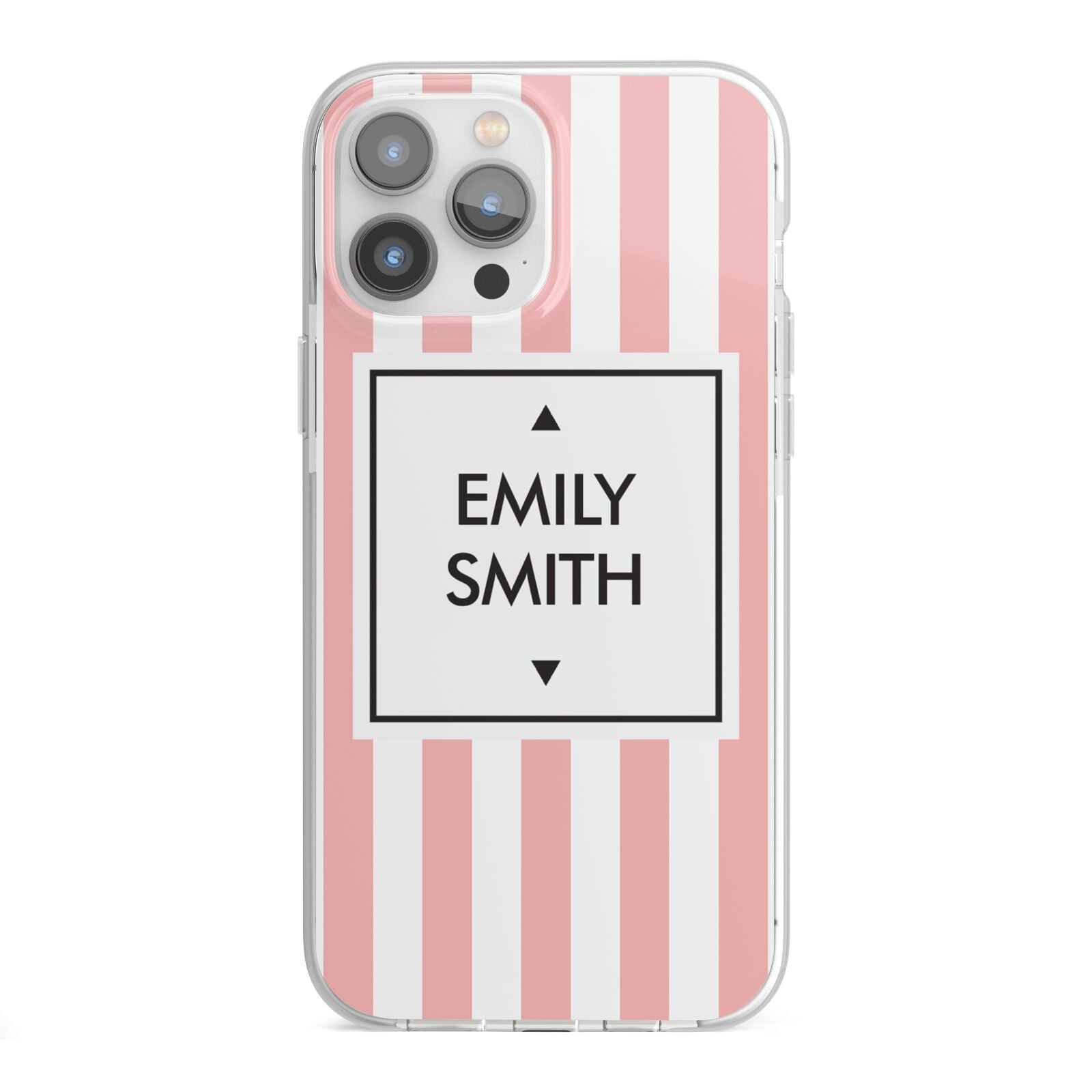 Personalised Candy Striped Name Initials iPhone 13 Pro Max TPU Impact Case with White Edges