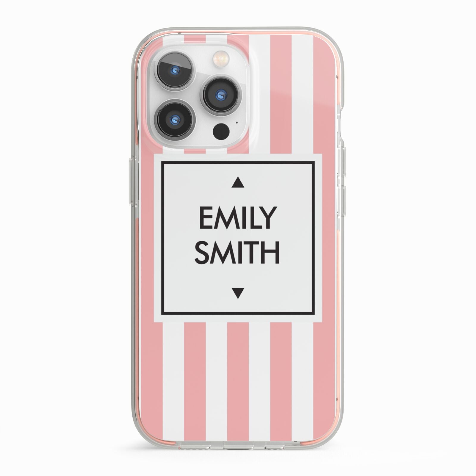 Personalised Candy Striped Name Initials iPhone 13 Pro TPU Impact Case with Pink Edges