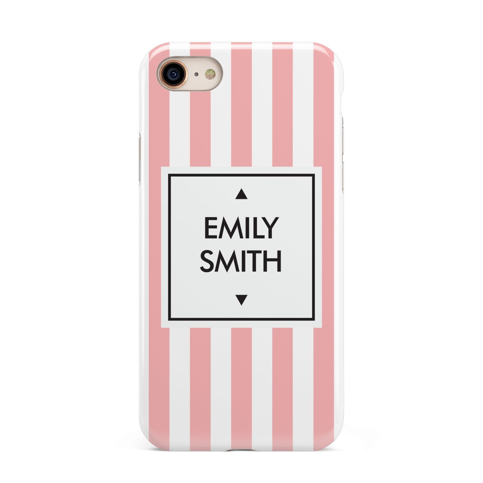 Personalised Candy Striped Name Initials iPhone 8 3D Tough Case on Gold Phone