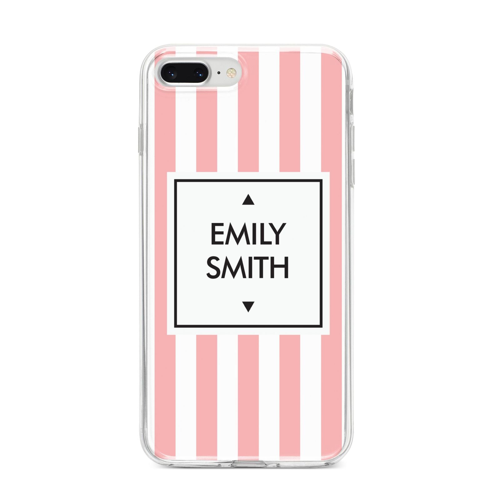 Personalised Candy Striped Name Initials iPhone 8 Plus Bumper Case on Silver iPhone