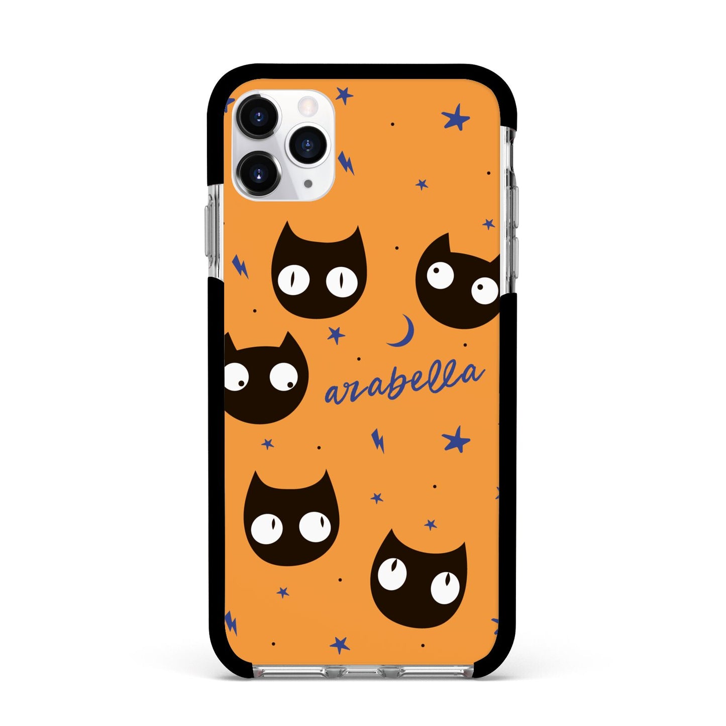 Personalised Cat Halloween Apple iPhone 11 Pro Max in Silver with Black Impact Case