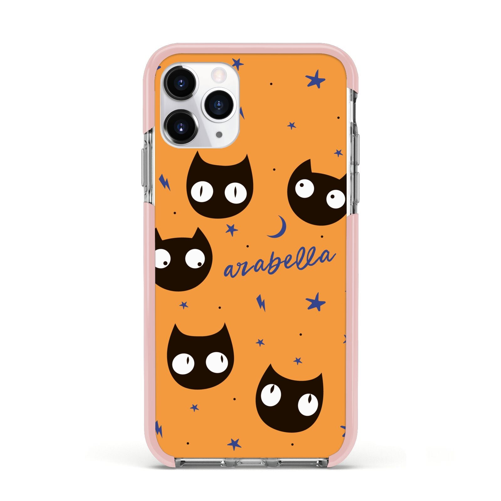 Personalised Cat Halloween Apple iPhone 11 Pro in Silver with Pink Impact Case