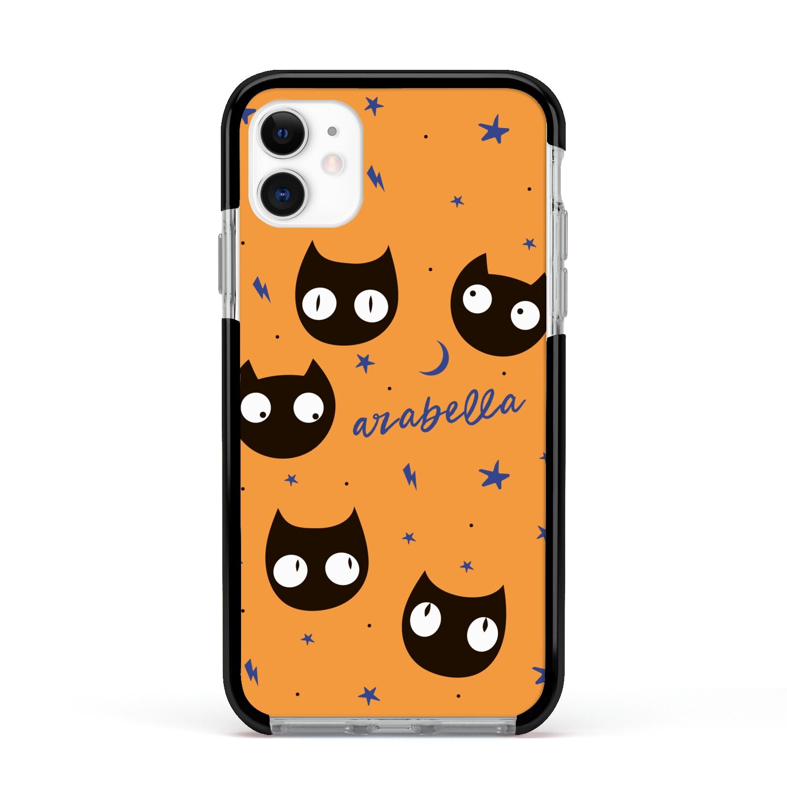 Personalised Cat Halloween Apple iPhone 11 in White with Black Impact Case