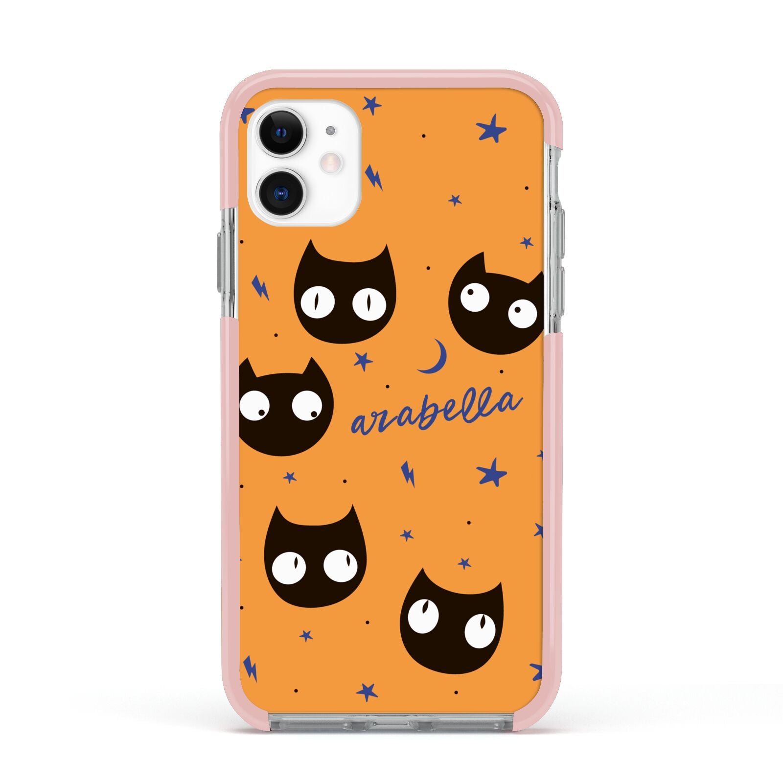 Personalised Cat Halloween Apple iPhone 11 in White with Pink Impact Case