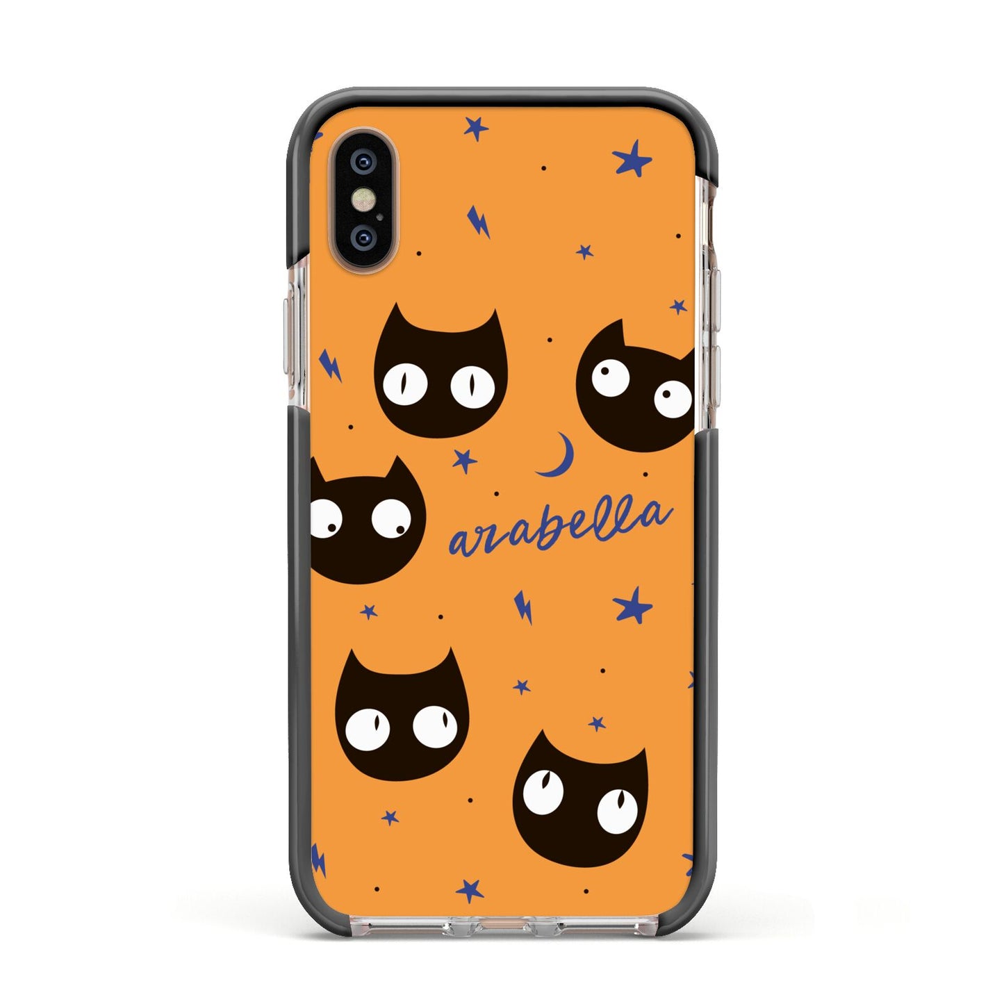 Personalised Cat Halloween Apple iPhone Xs Impact Case Black Edge on Gold Phone