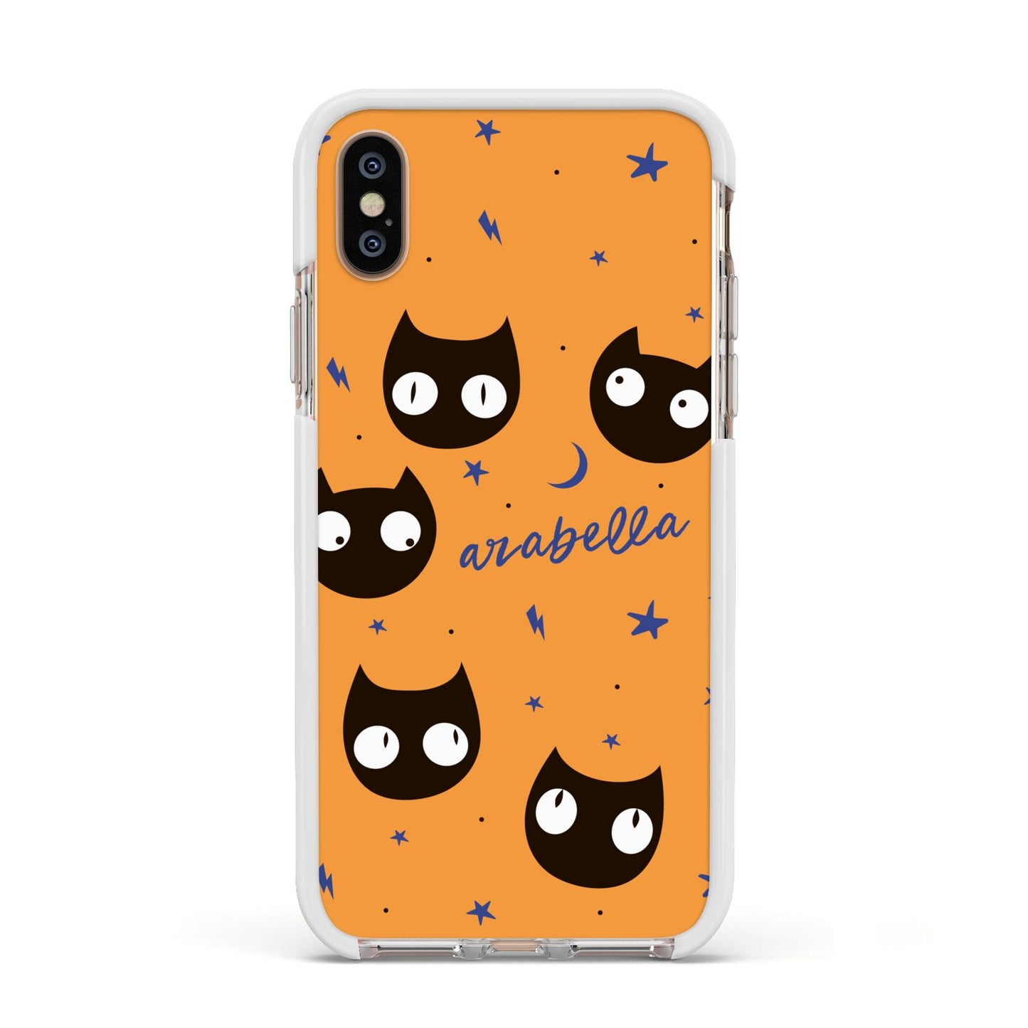 Personalised Cat Halloween Apple iPhone Xs Impact Case White Edge on Gold Phone