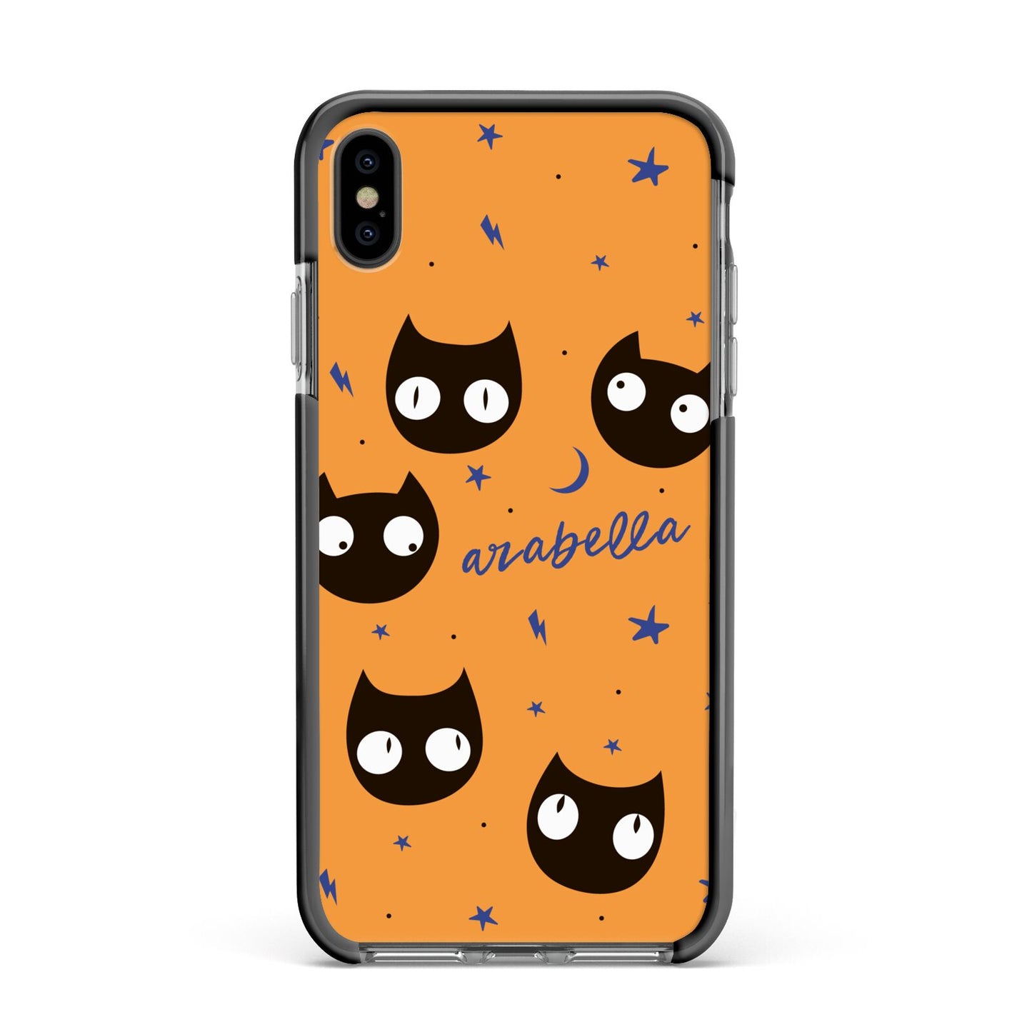 Personalised Cat Halloween Apple iPhone Xs Max Impact Case Black Edge on Black Phone