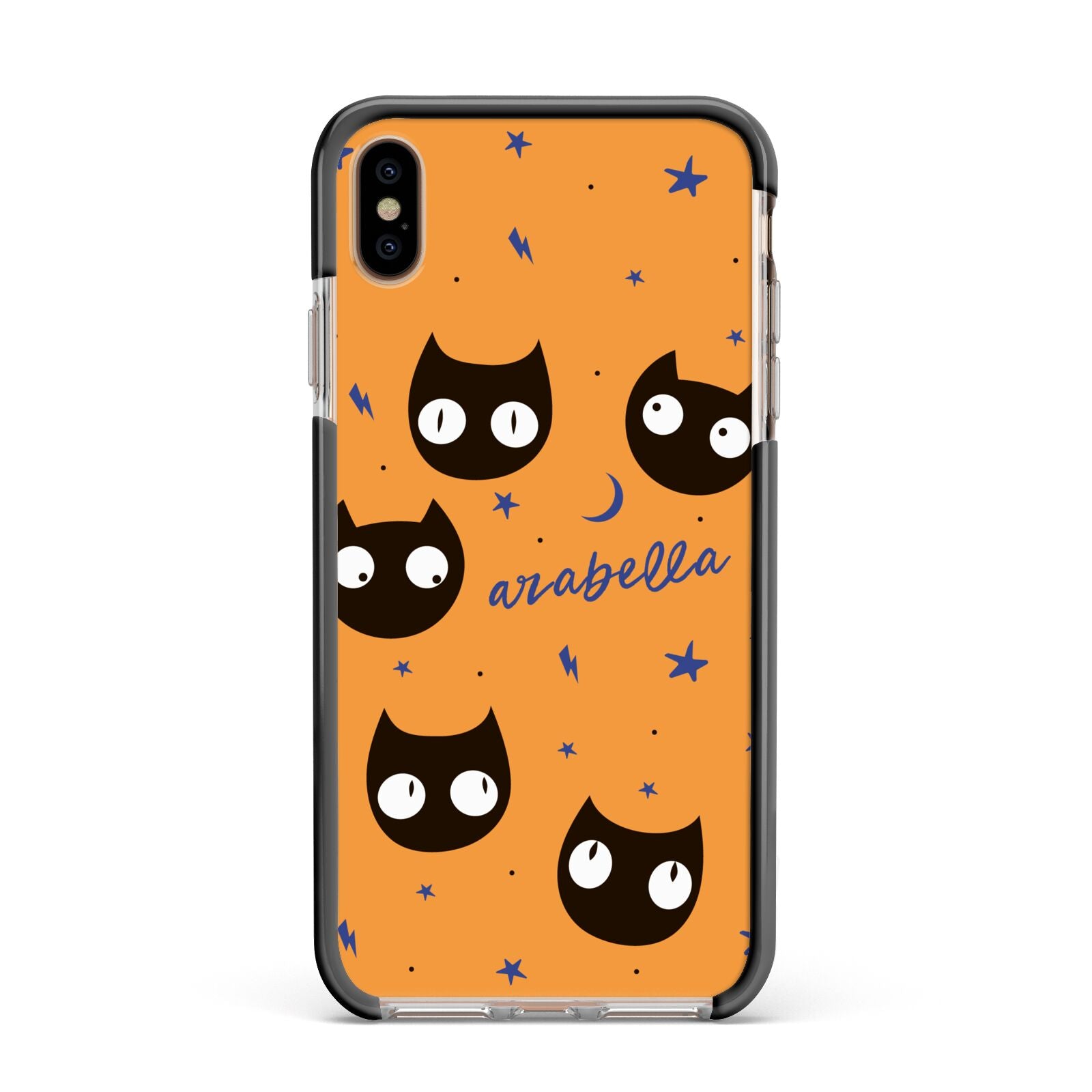 Personalised Cat Halloween Apple iPhone Xs Max Impact Case Black Edge on Gold Phone