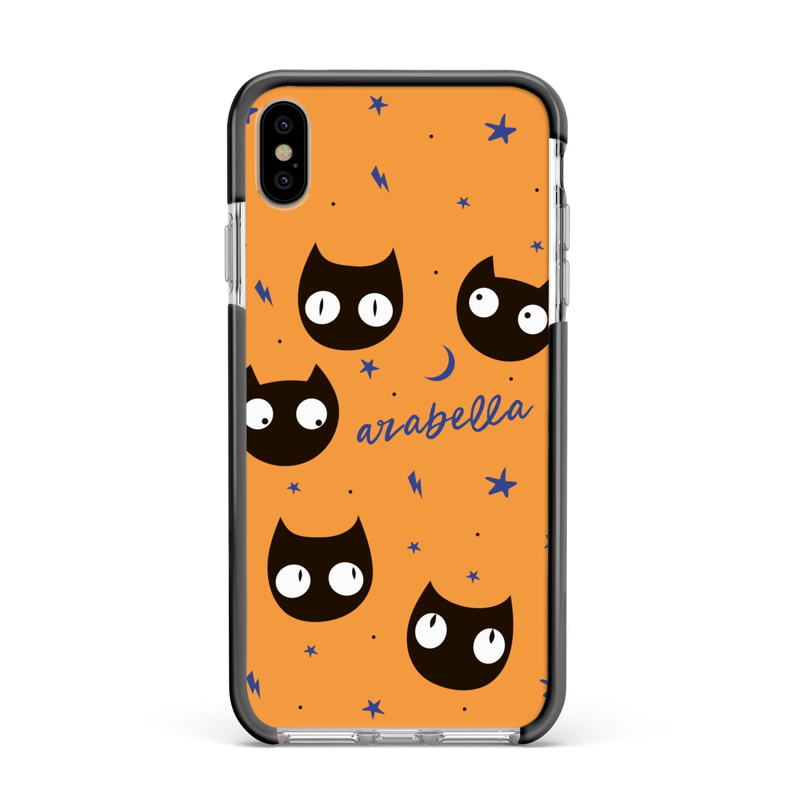 Personalised Cat Halloween Apple iPhone Xs Max Impact Case Black Edge on Silver Phone