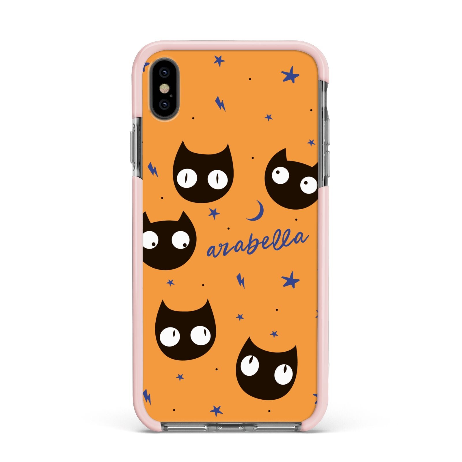 Personalised Cat Halloween Apple iPhone Xs Max Impact Case Pink Edge on Black Phone