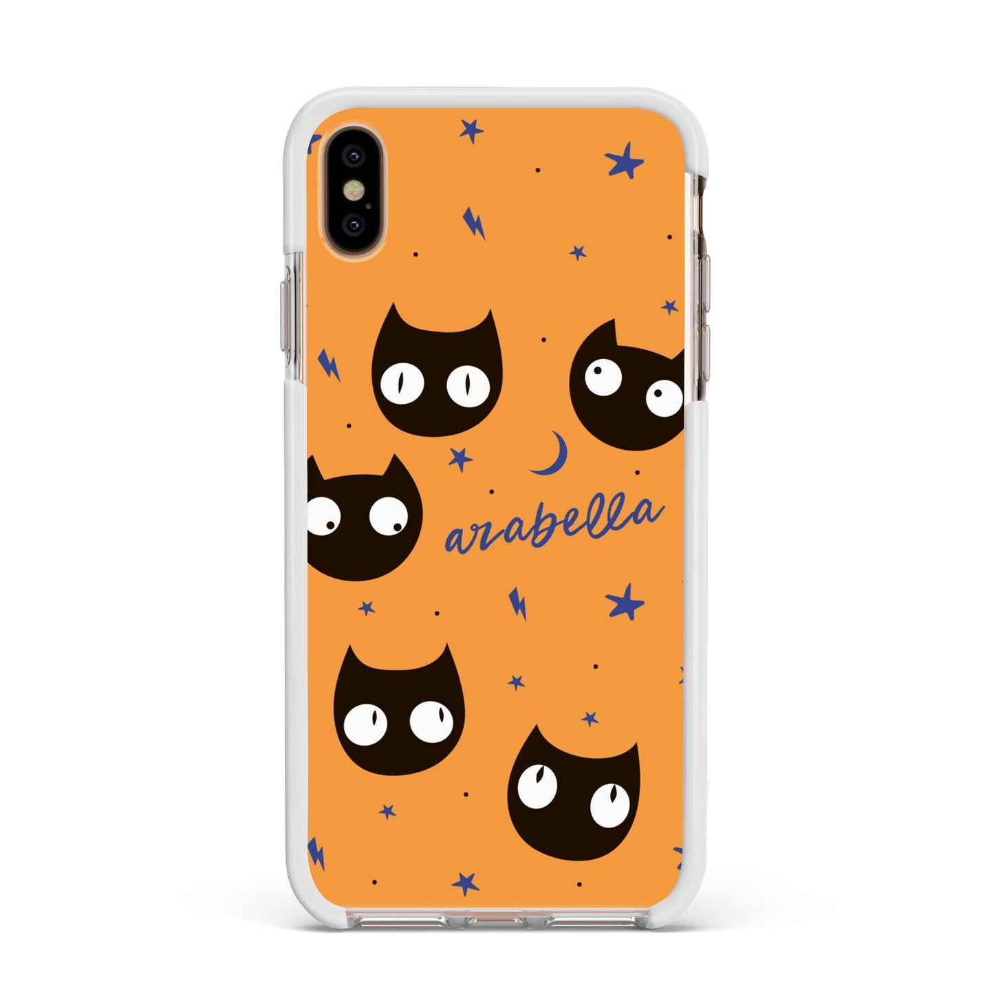 Personalised Cat Halloween Apple iPhone Xs Max Impact Case White Edge on Gold Phone