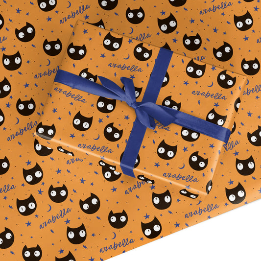 Personalised Cat Halloween Custom Wrapping Paper