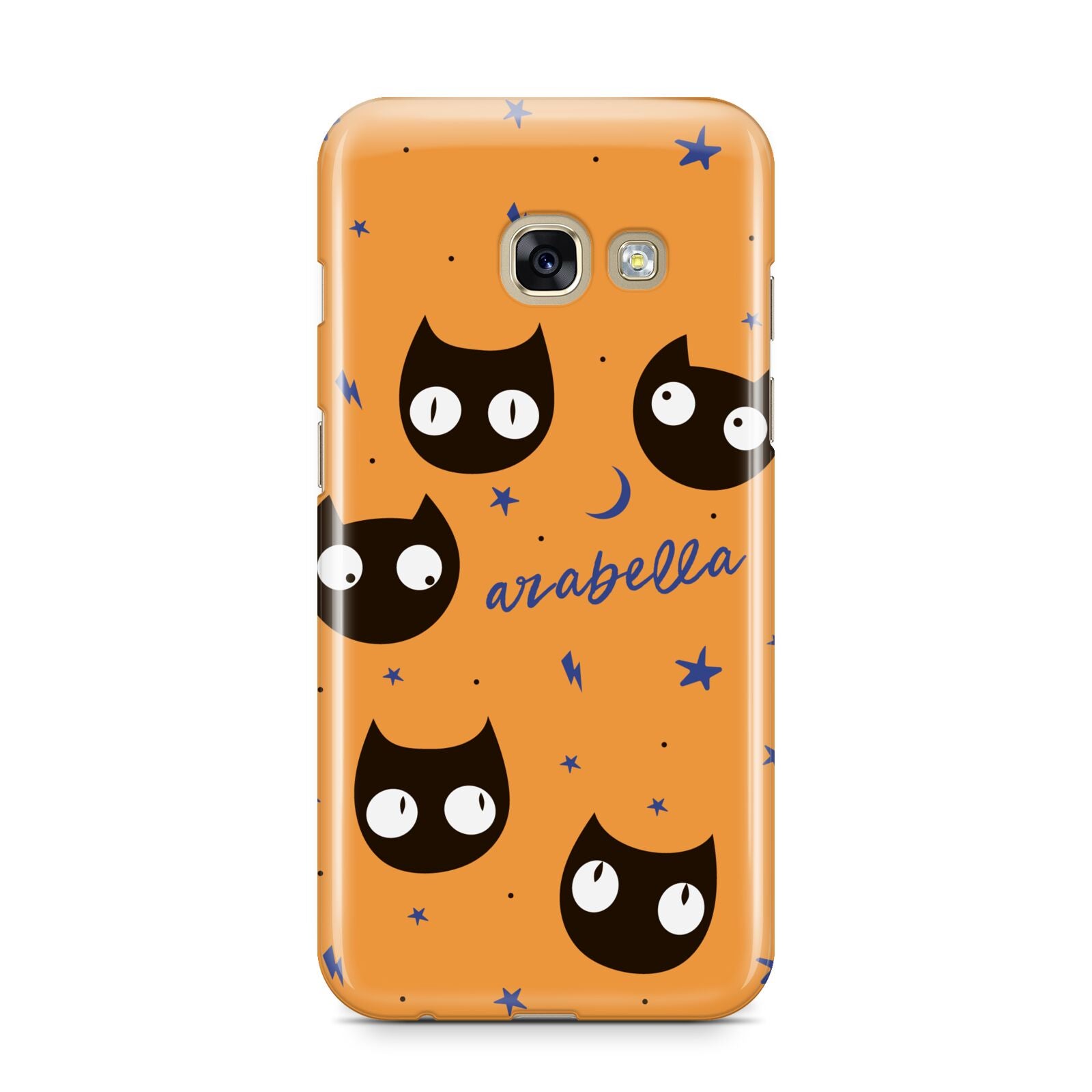 Personalised Cat Halloween Samsung Galaxy A3 2017 Case on gold phone