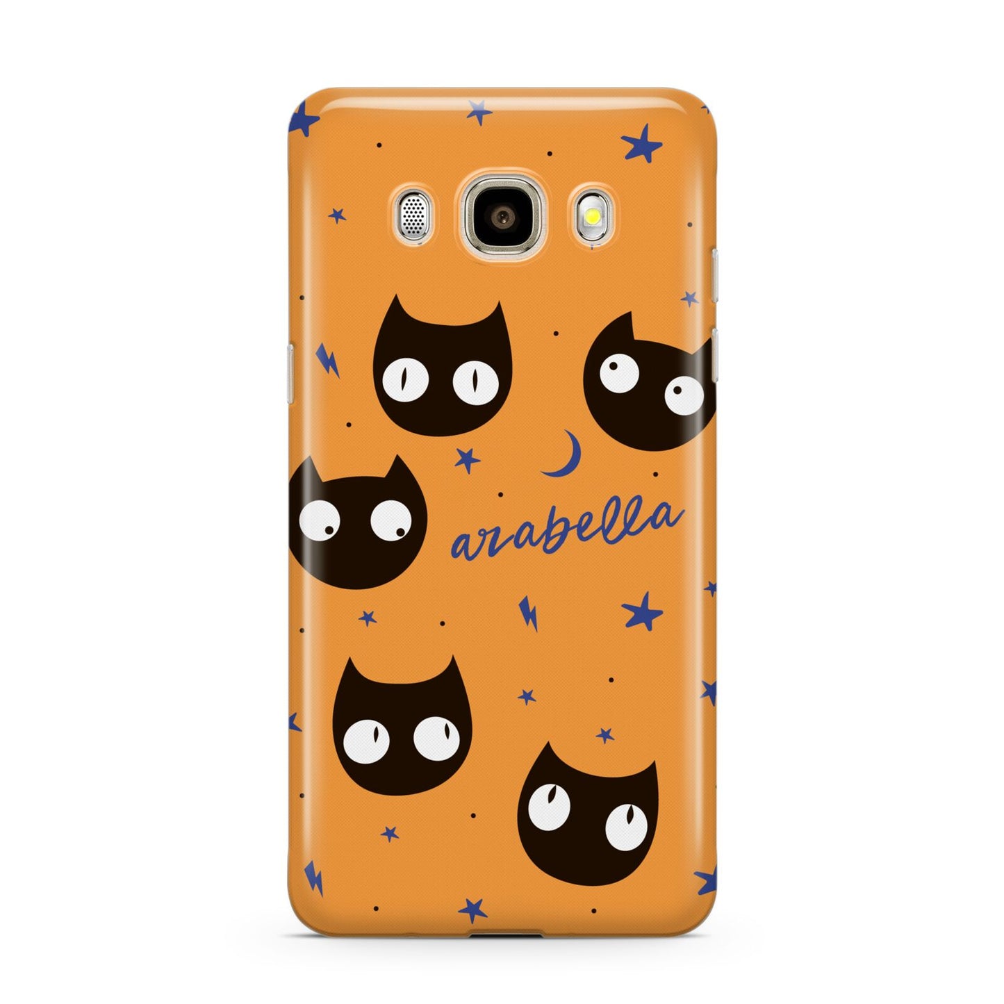 Personalised Cat Halloween Samsung Galaxy J7 2016 Case on gold phone