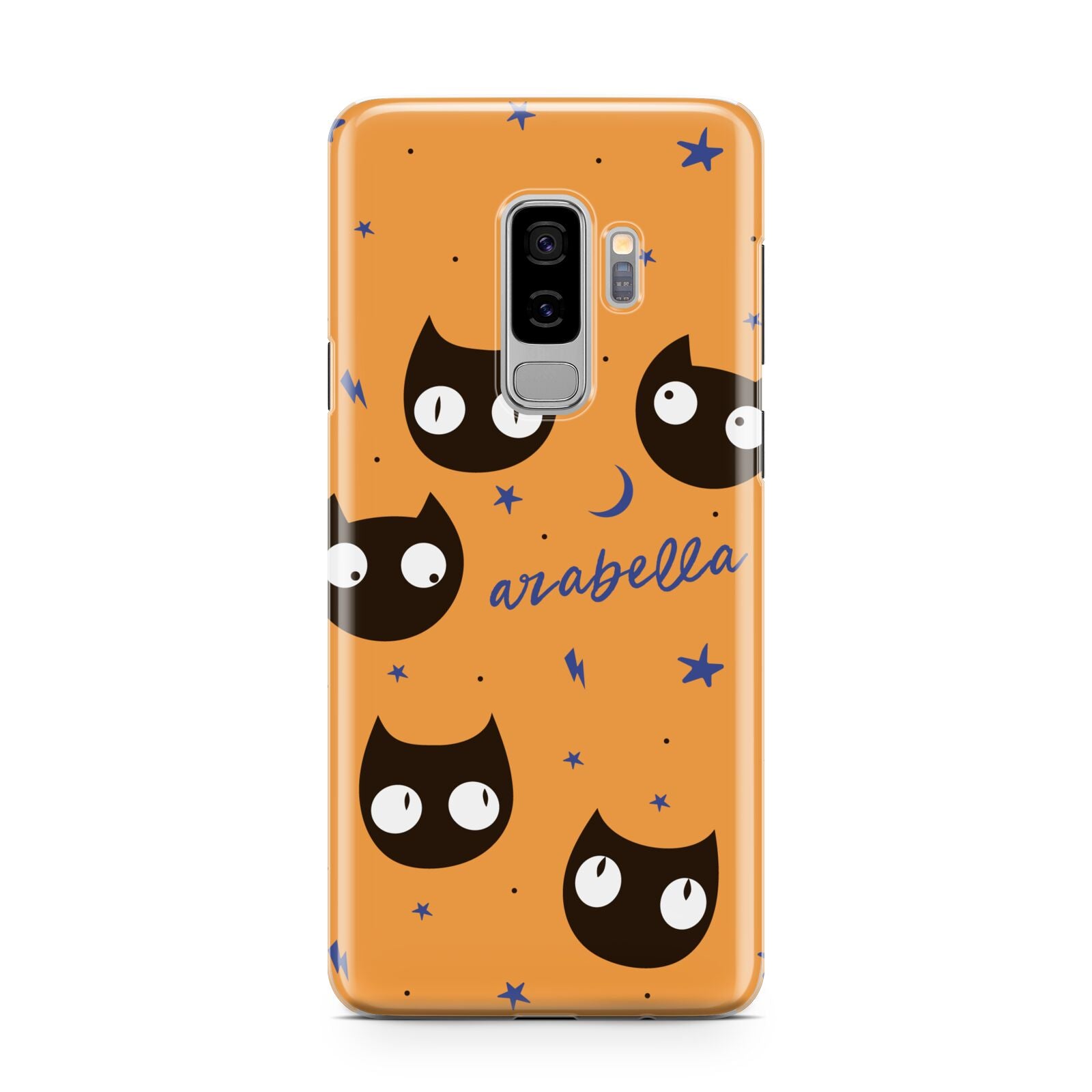 Personalised Cat Halloween Samsung Galaxy S9 Plus Case on Silver phone