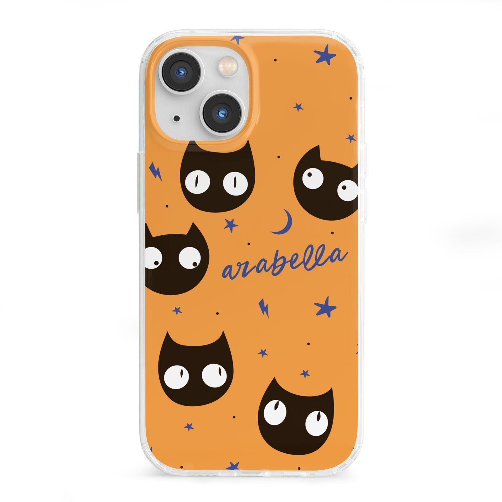 Personalised Cat Halloween iPhone 13 Mini Clear Bumper Case