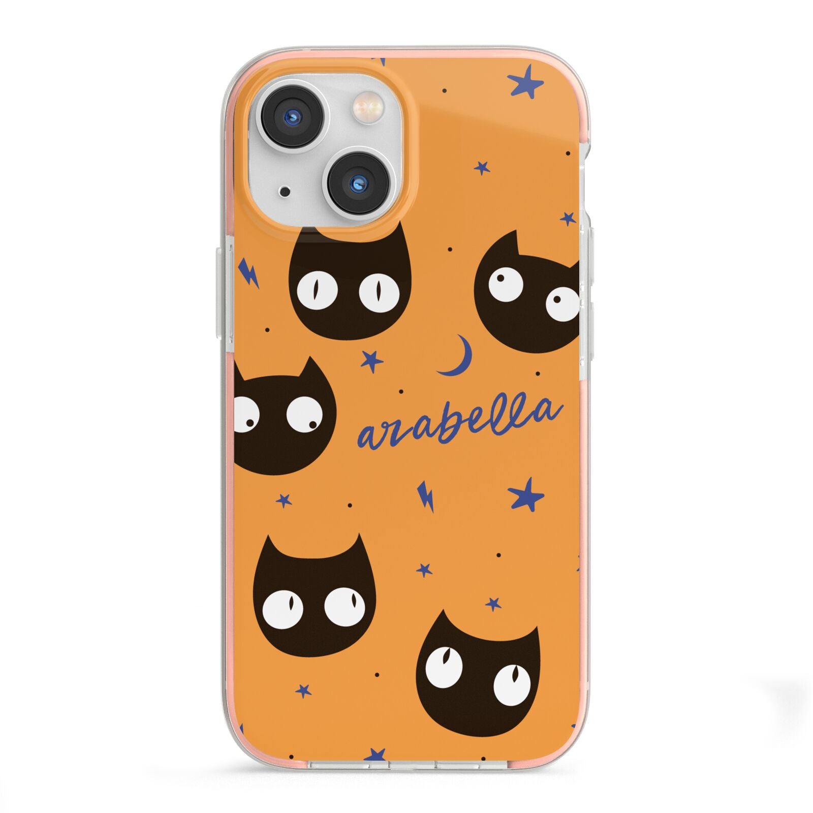 Personalised Cat Halloween iPhone 13 Mini TPU Impact Case with Pink Edges
