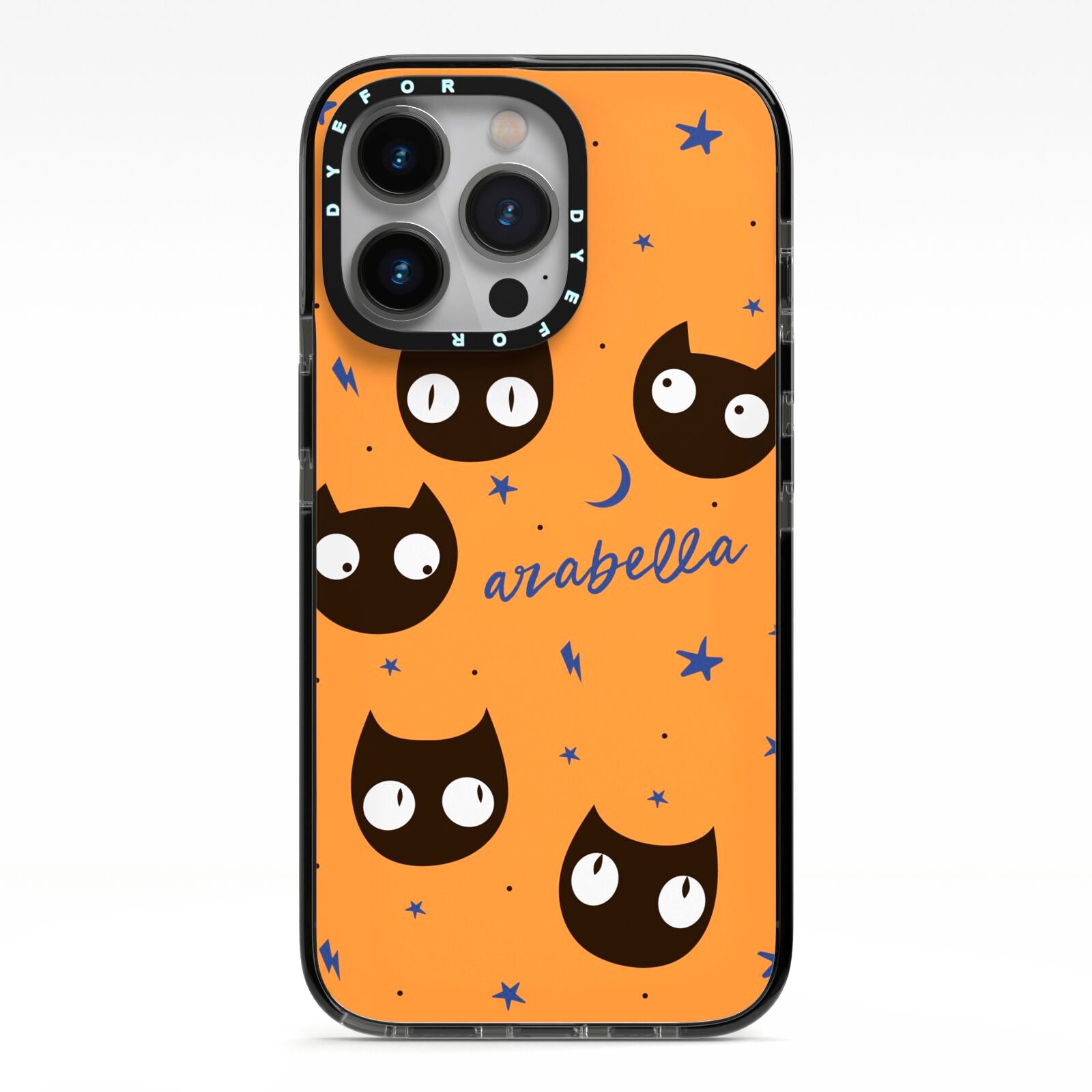 Personalised Cat Halloween iPhone 13 Pro Black Impact Case on Silver phone