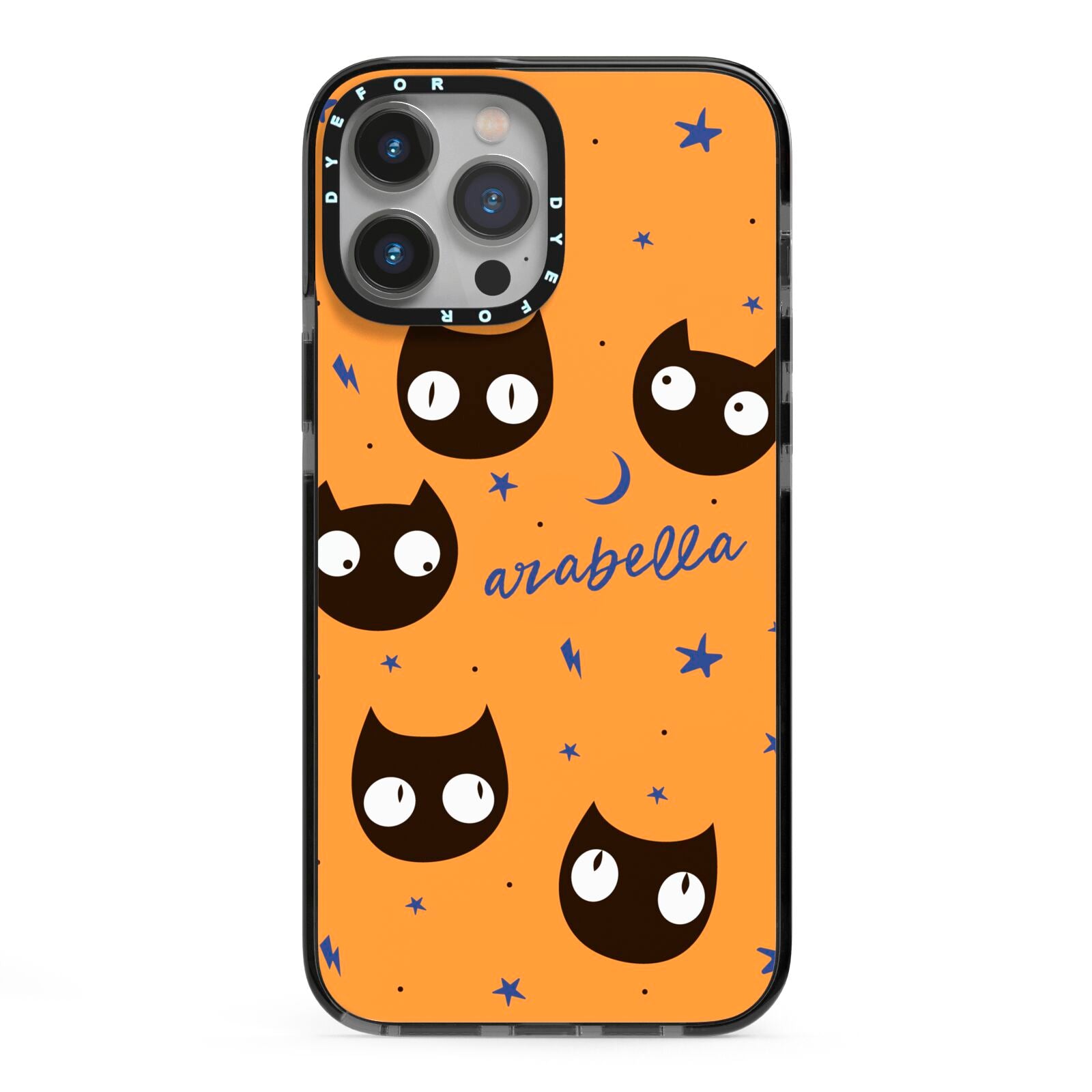 Personalised Cat Halloween iPhone 13 Pro Max Black Impact Case on Silver phone