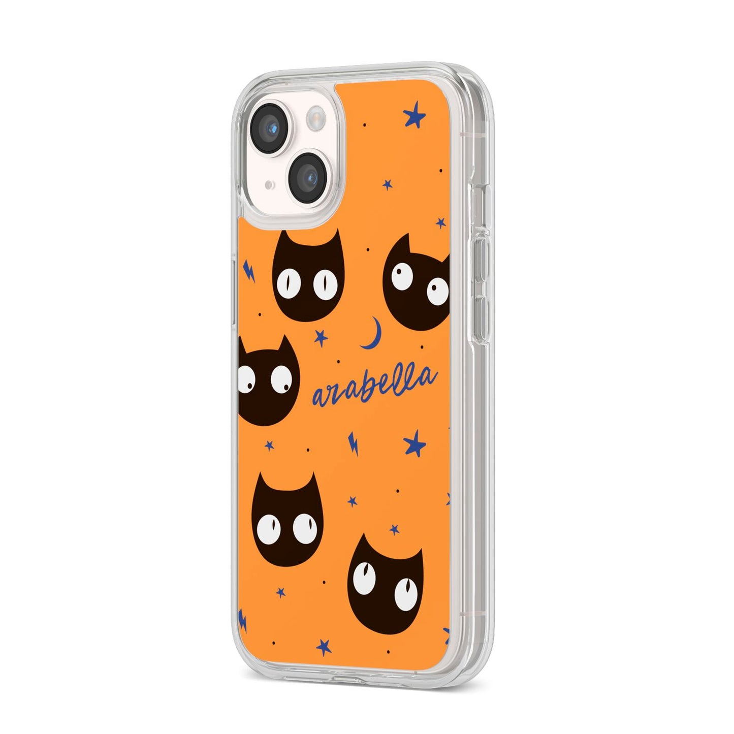 Personalised Cat Halloween iPhone 14 Clear Tough Case Starlight Angled Image