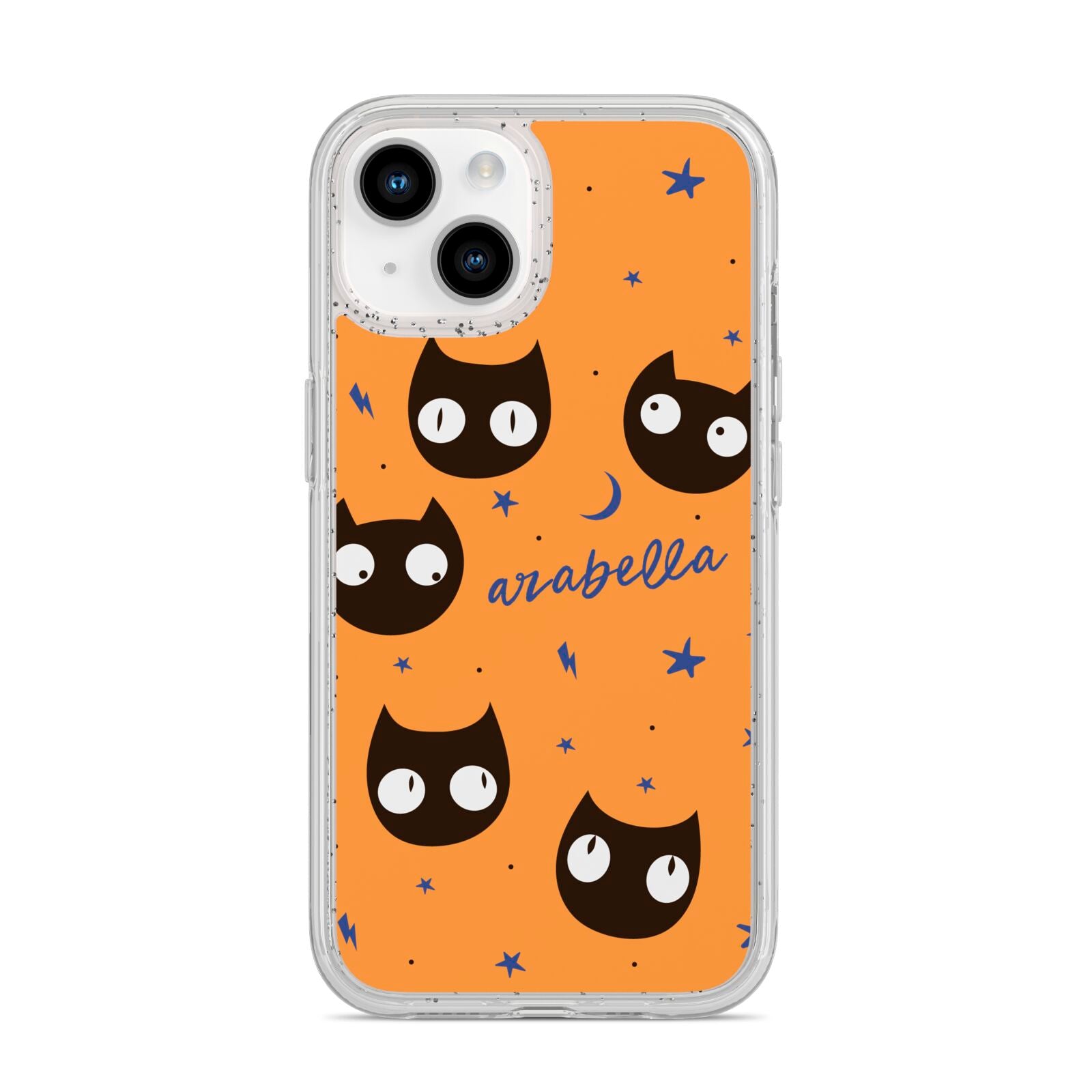 Personalised Cat Halloween iPhone 14 Glitter Tough Case Starlight
