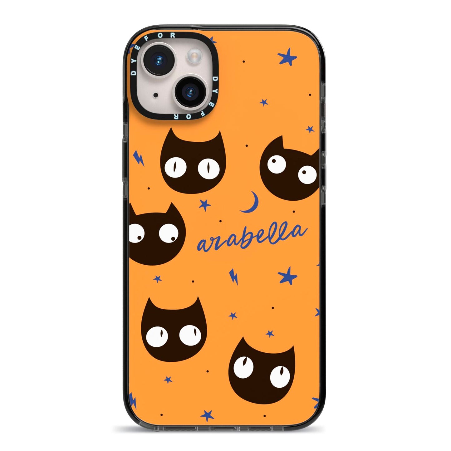 Personalised Cat Halloween iPhone 14 Plus Black Impact Case on Silver phone