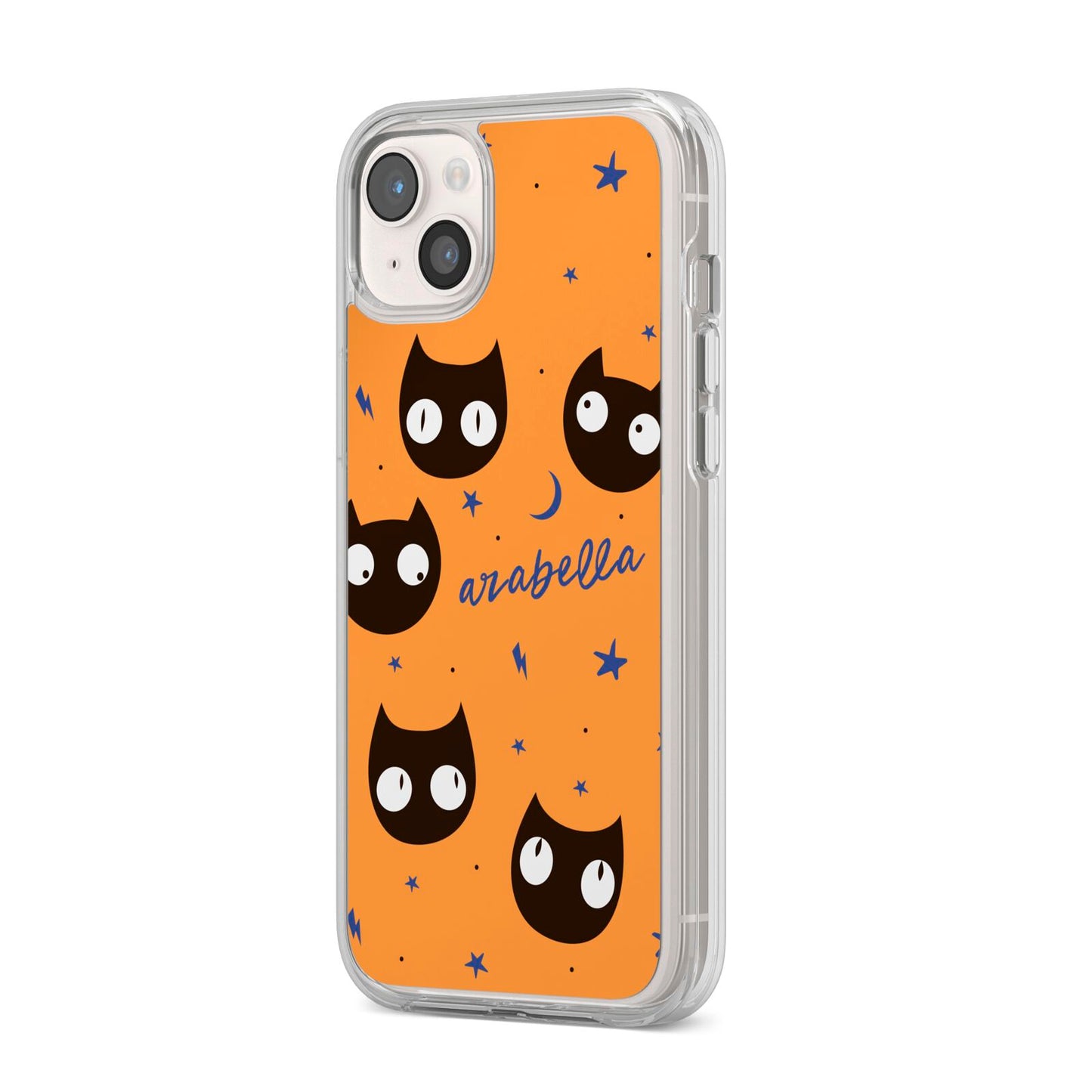 Personalised Cat Halloween iPhone 14 Plus Clear Tough Case Starlight Angled Image