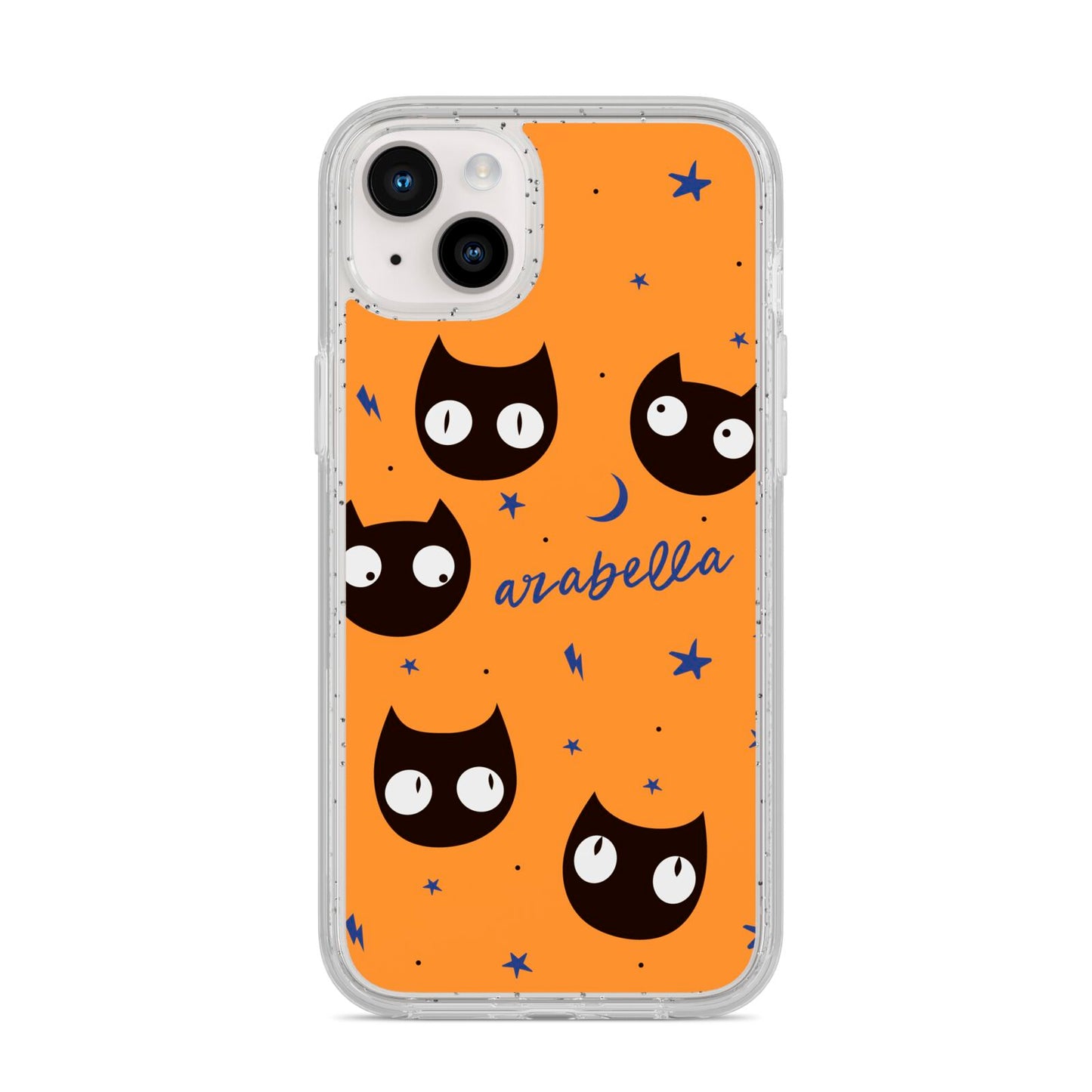 Personalised Cat Halloween iPhone 14 Plus Glitter Tough Case Starlight