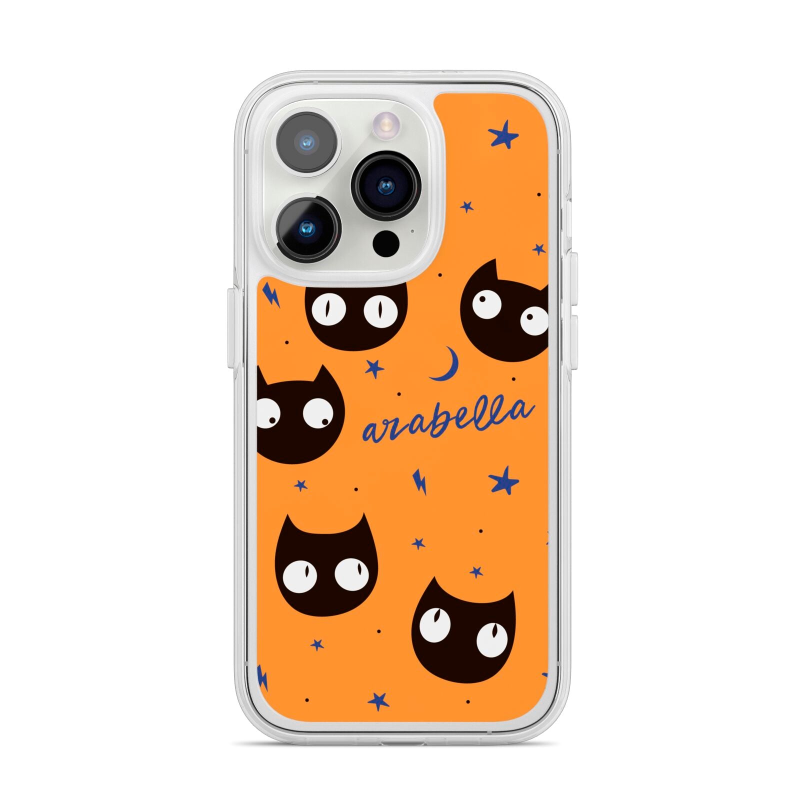 Personalised Cat Halloween iPhone 14 Pro Clear Tough Case Silver