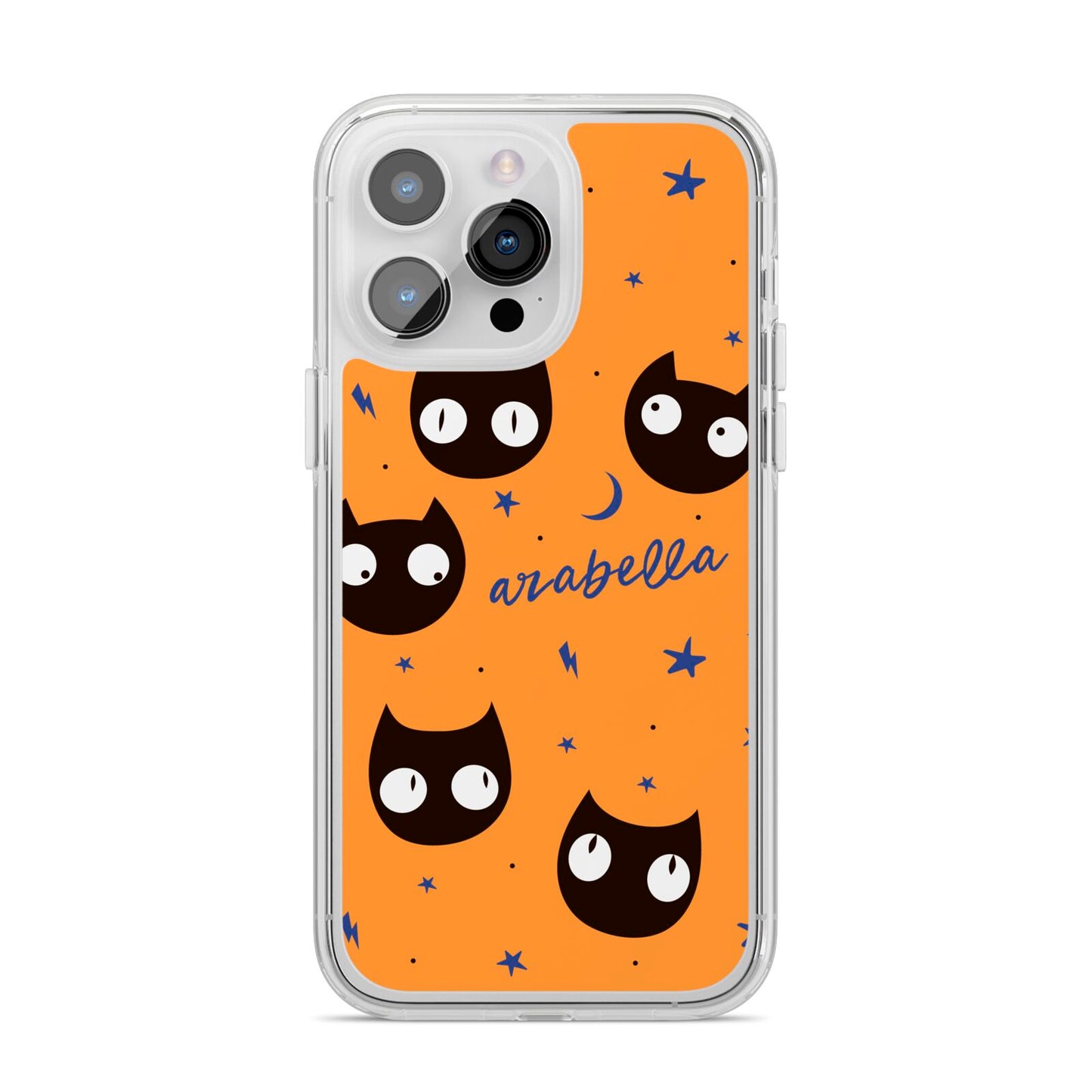 Personalised Cat Halloween iPhone 14 Pro Max Clear Tough Case Silver