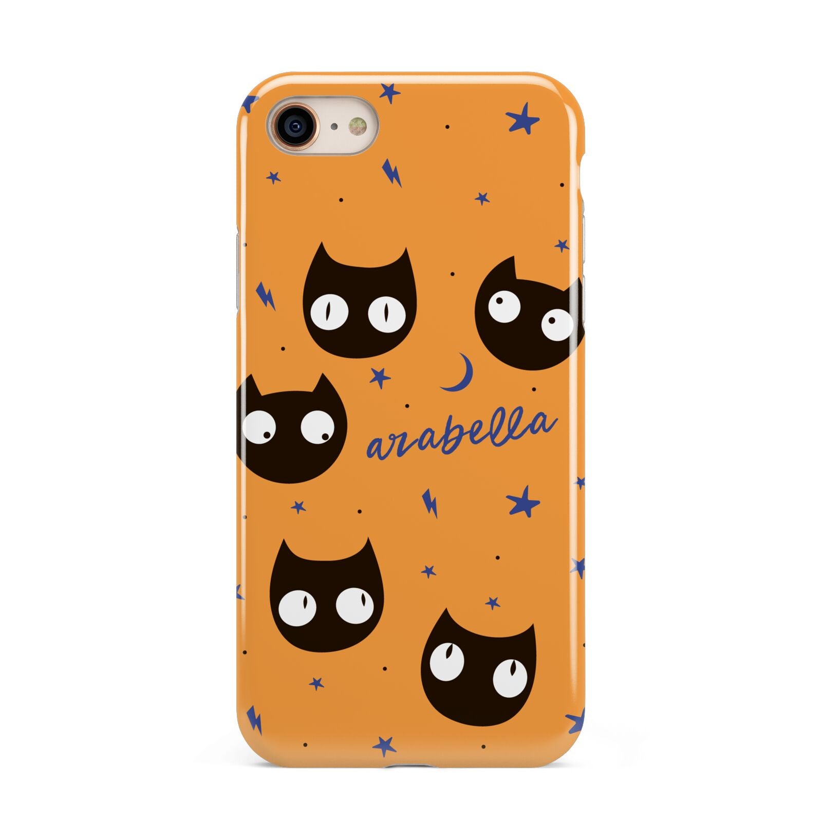 Personalised Cat Halloween iPhone 8 3D Tough Case on Gold Phone