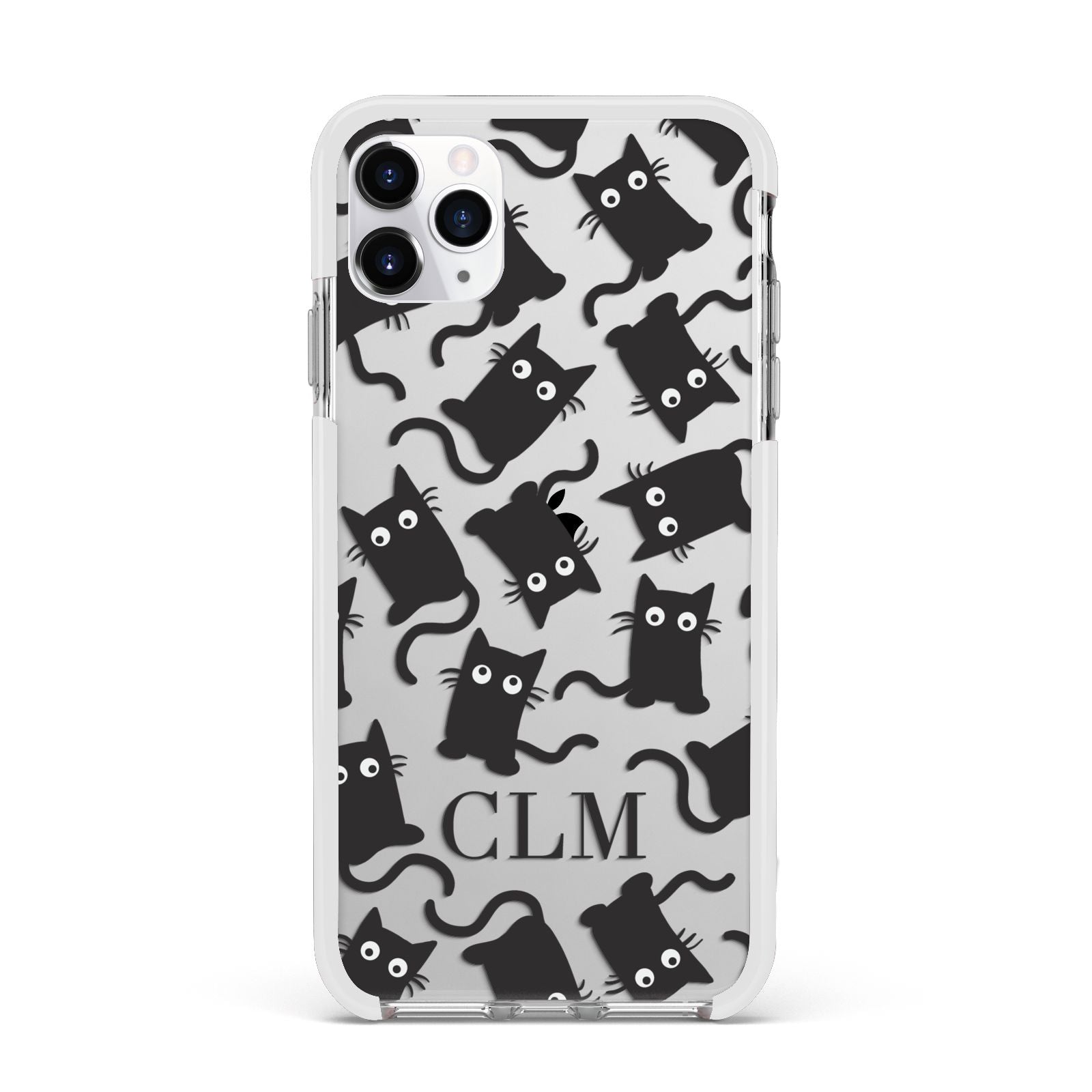 Personalised Cat Initials Clear Apple iPhone 11 Pro Max in Silver with White Impact Case